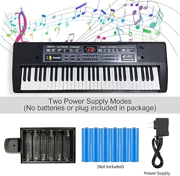 61 Key Electronic Keyboard Piano with Lighted Up Keys, Musical Mini Keyboard Piano with keyboard stand, Digital Portable Synthesizer Keyboards for Beginners Kids Adults (Black)