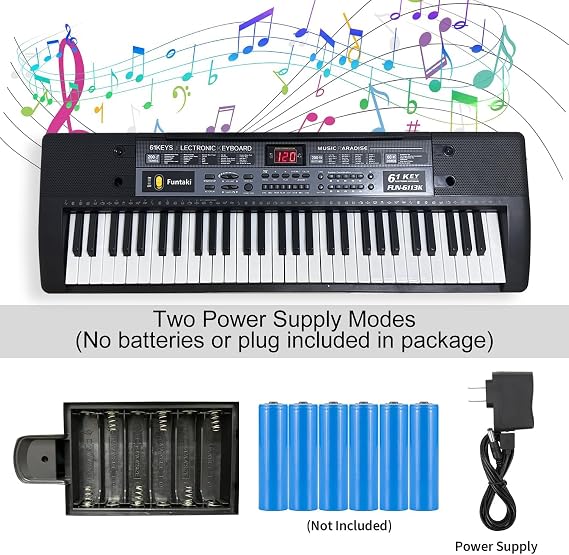 61 Key Electronic Keyboard Piano with Lighted Up Keys, Musical Mini Keyboard Piano with keyboard stand, Digital Portable Synthesizer Keyboards for Beginners Kids Adults (Black)