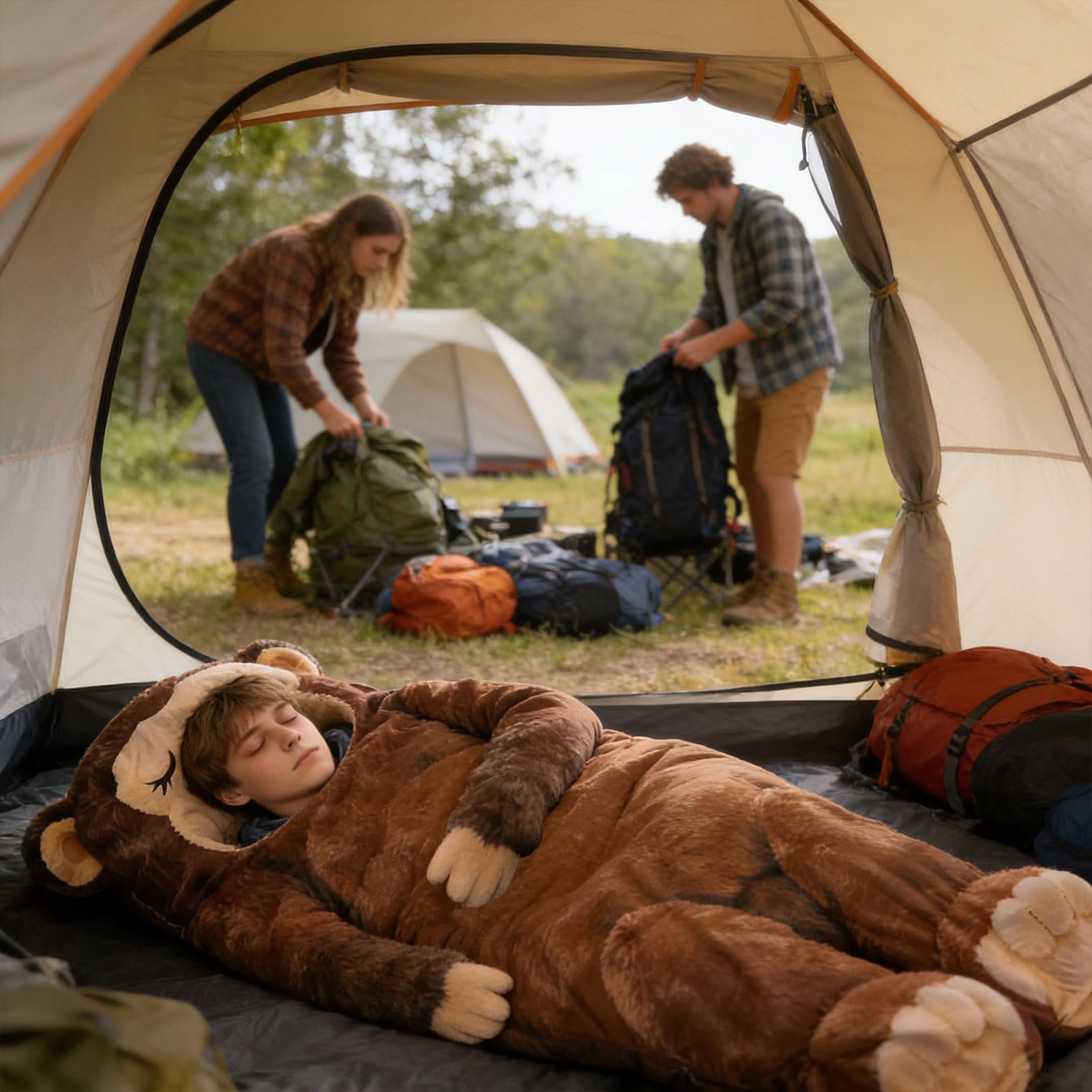 Schlafsack, Plüsch-Affe, niedliche Campingausrüstung, für den Innen- und Winter, warmer Schlafsack – für Männer und Frauen, drinnen und draußen, Rucksackreisen, Reisen, Wandern, Lesen, Fernsehen Sport & Freizeit