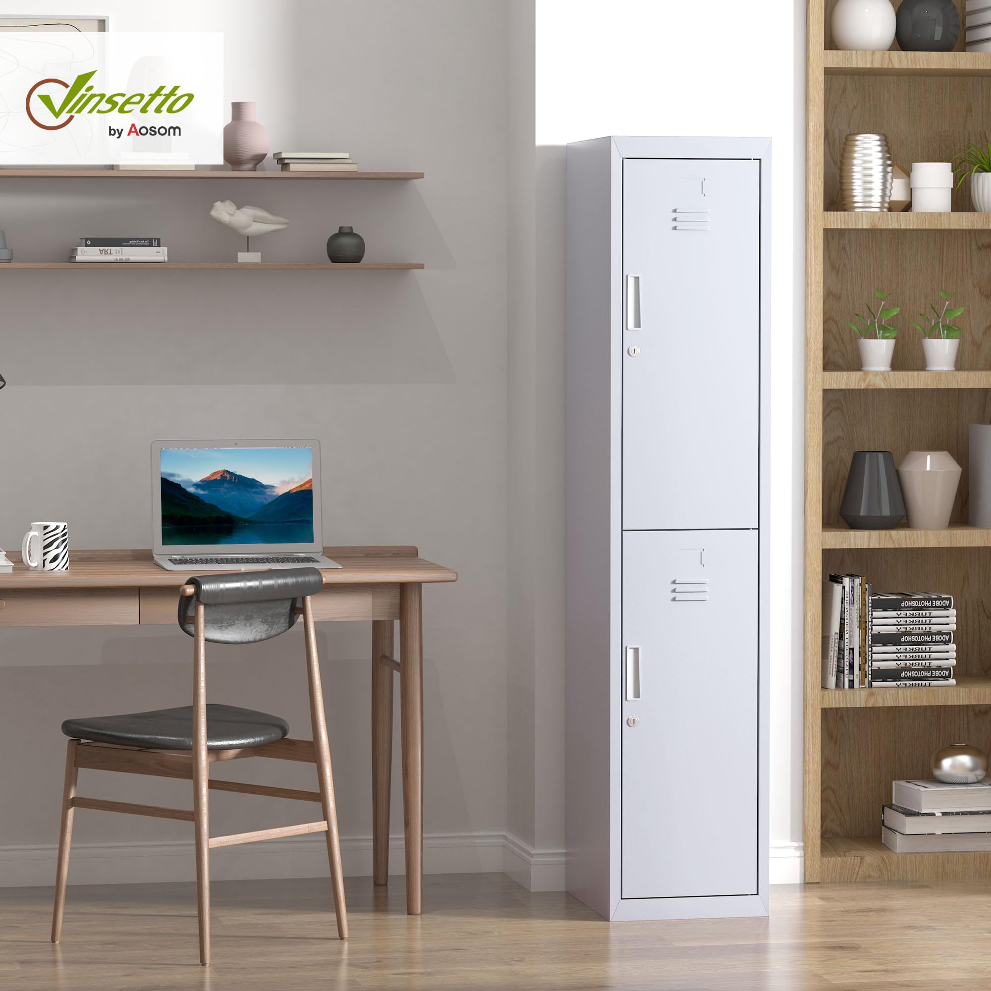 Vinsetto Armoire à Casiers à 4 Niveaux Casier Vestiaire 38x46x180 cm Gris | Casier Vestiaire Métallique, 2 Portes Verrouillables, Tringle de Suspendre, Armoire de Rangement, Bureau, Garage, École