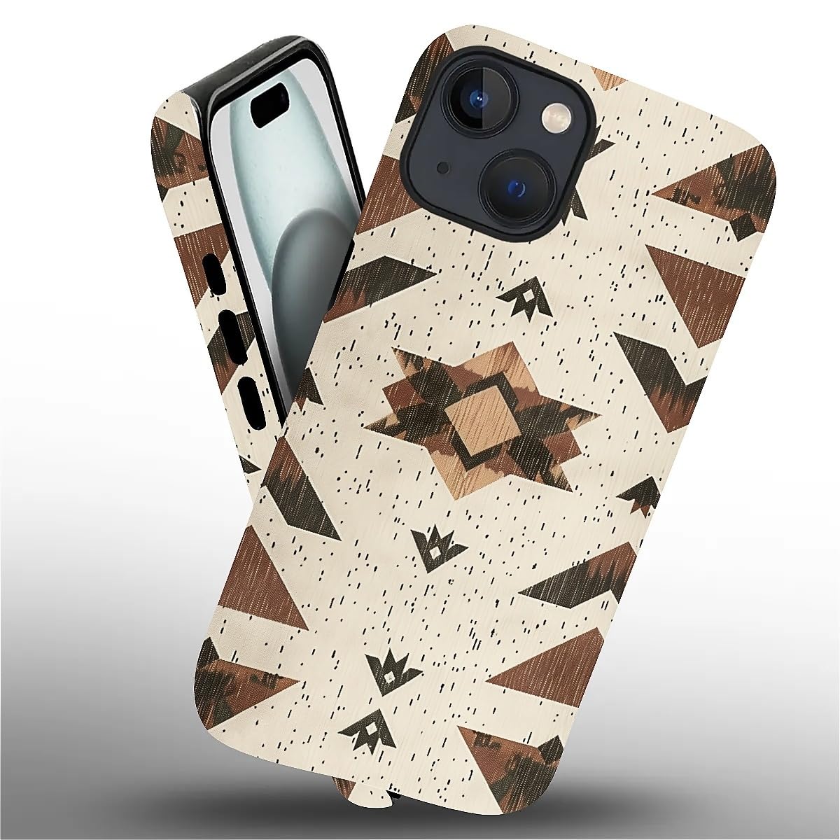 FKBRCL4U for iPhone 15 Case, Hybrid 2-Layer Silicone Protective Matte Case for Girl Women Western Boho Geometric Symmetry Pattern for iPhone 15