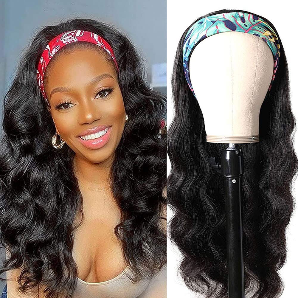 Body Wave Headband Human Hair Wigs 9A Brazilian Virgin Hair Easy Wear Wigs Glueless None Lace Front Human Hair Wigs 150% Density Machine Made Wig Natural Color for Black Women 12inch