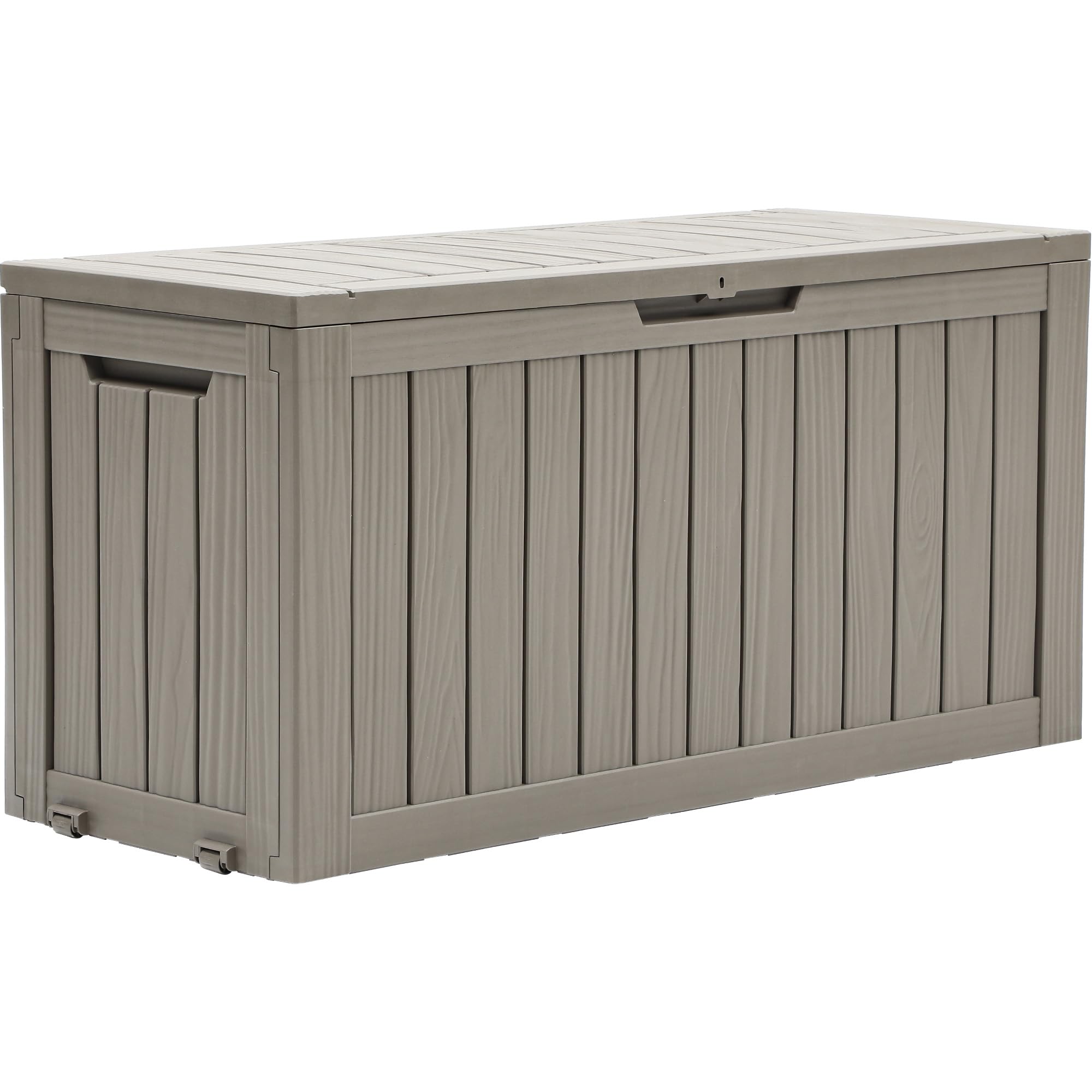 YITAHOME Outdoor-Aufbewahrungsbox mit Rollen, 270L Kunststoff-Gartenbox, Wetterfeste Aufbewahrungskiste für Kissen, Werkzeug & Poolzubehör, Abschließbar, Holzoptik, 114,7 x 46,5 x 57,6 cm, Hellbraun