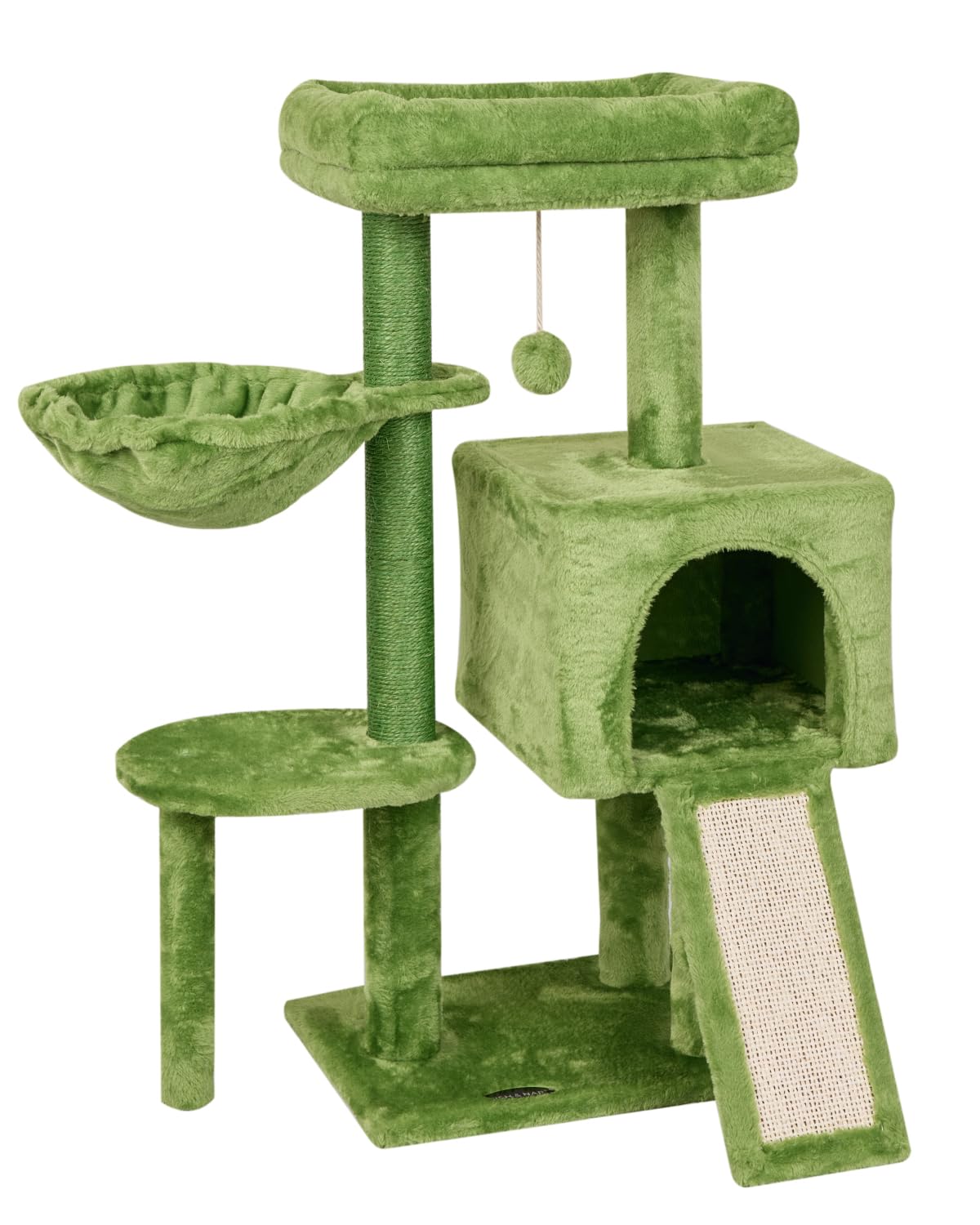 FISH&NAP Cute Cat Tree Kitten Cat Tower for Indoor Cat Condo Sisal Scratching Posts with Jump Platform Cat Furniture Activity Center Play House Green