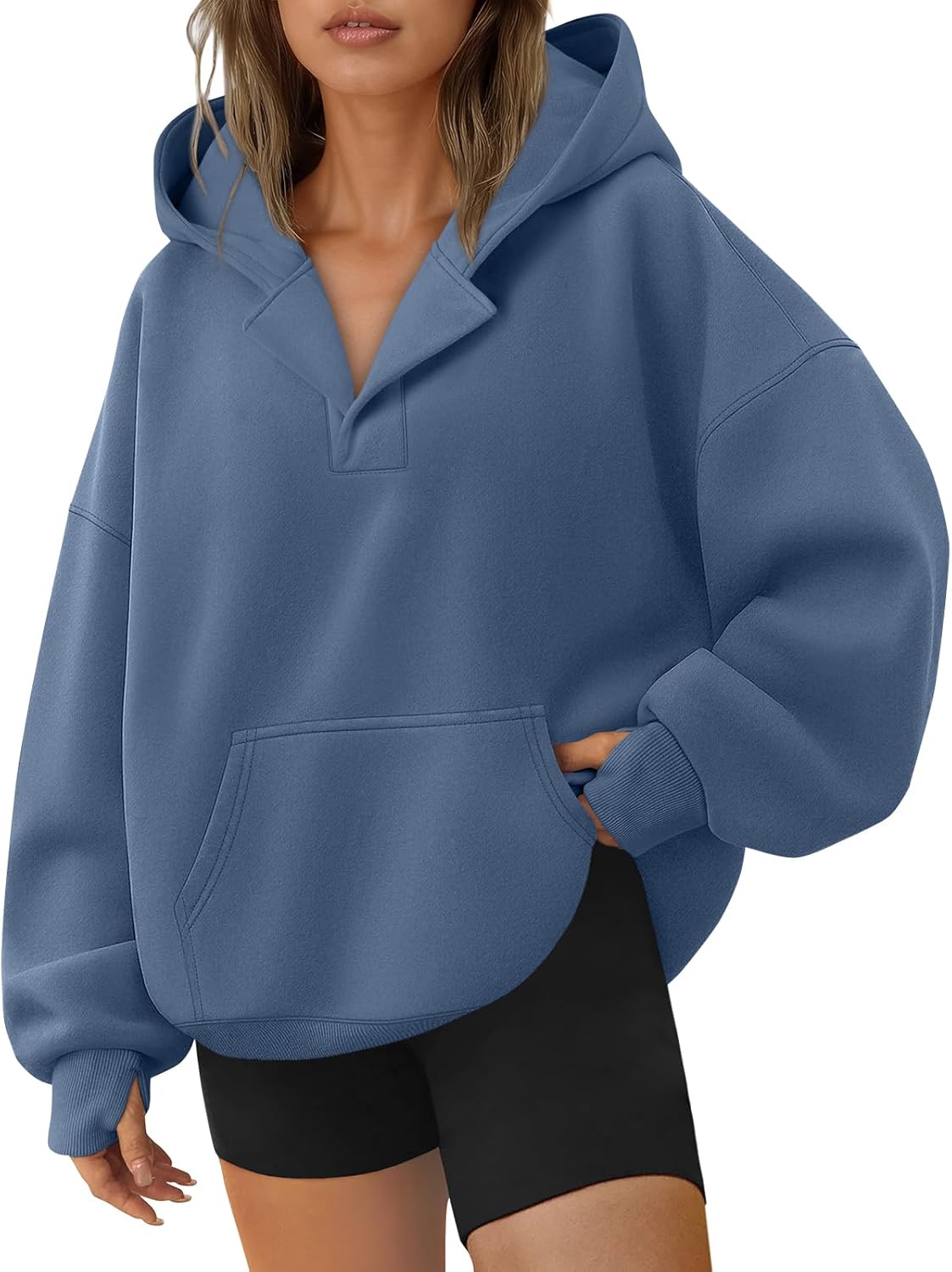 Trendy Queen Womens Oversized V Neck Hoodies with Thumb Hole Pullover Sweatshirts Y2k Clothes Fall Fashion Outfits 2026