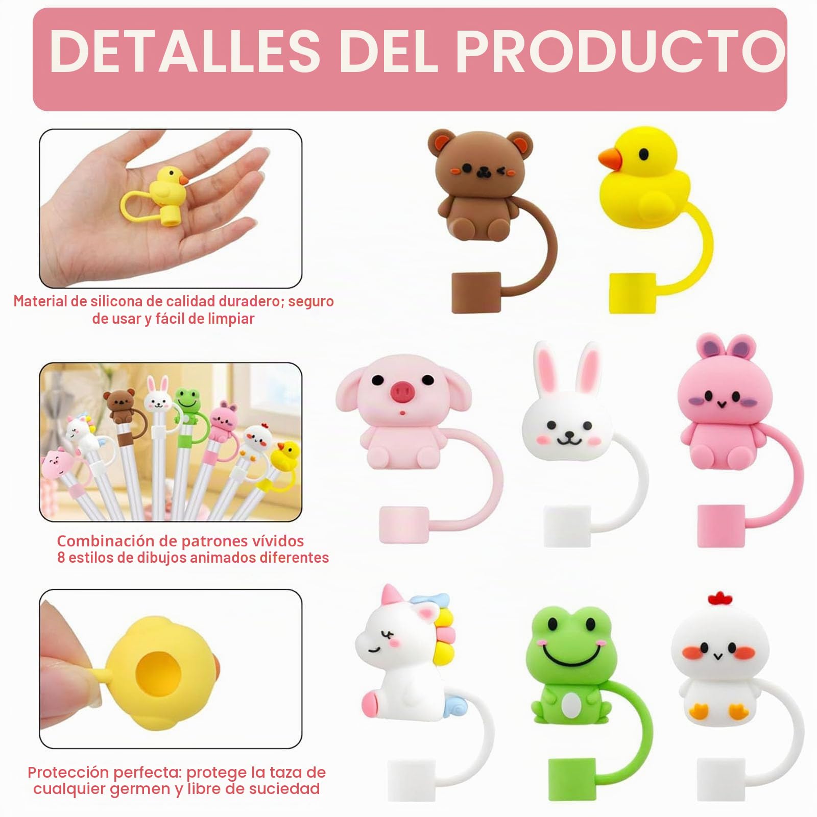 8 Piezas Tapas de Pajitas para Stanley Cup, 10mm Cubiertas de Pajita de Silicona, Pajitas Reutilizables Tapa Consejos, Pajita Tapa Prueba de Polvo y Fugas, Accesorios para Stanley Cup H2.0 40oz/30oz