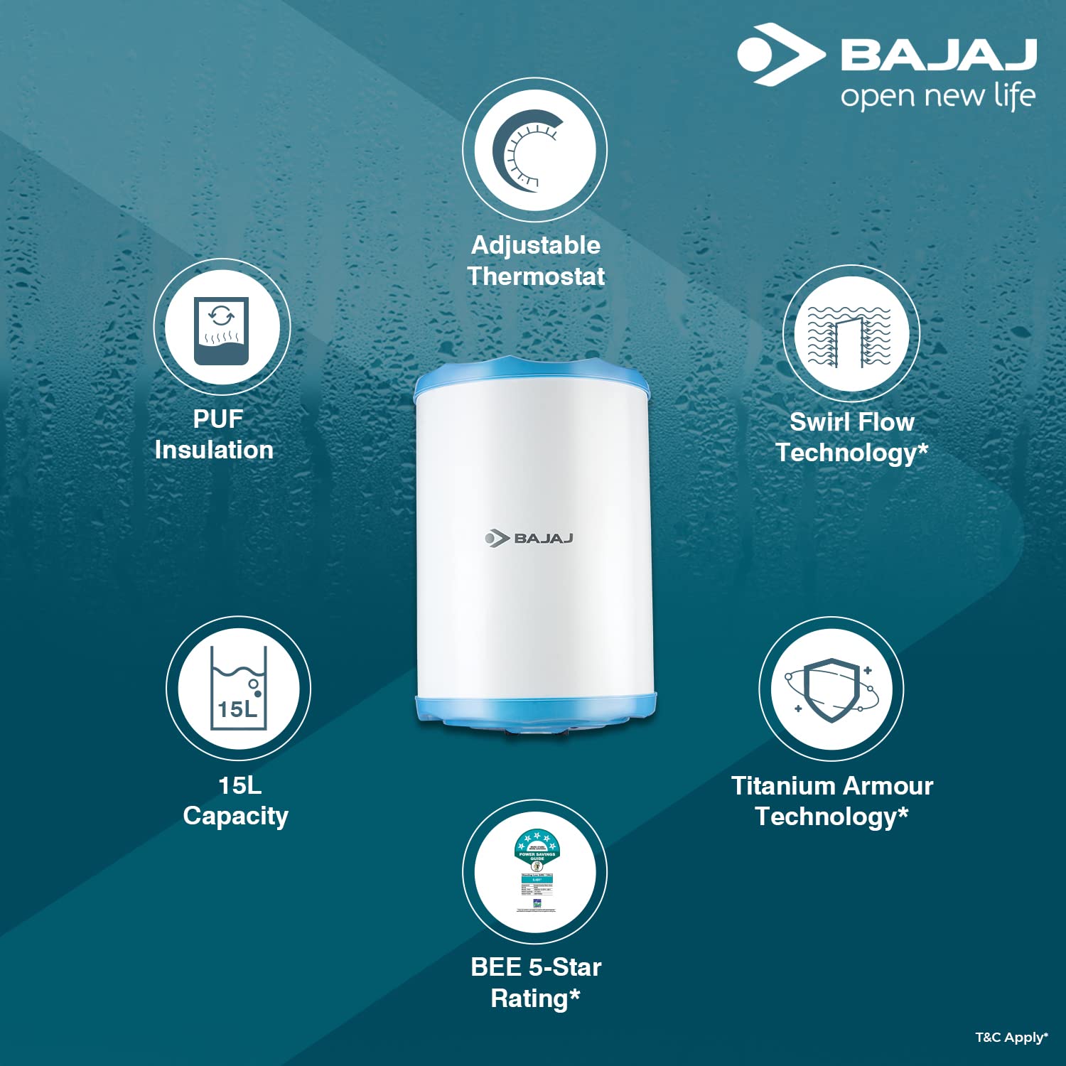 Buy Bajaj Montage 15 litres Storage Vertical 5 Star Water Heater (White)  Online at Low Prices in India - Amazon.in