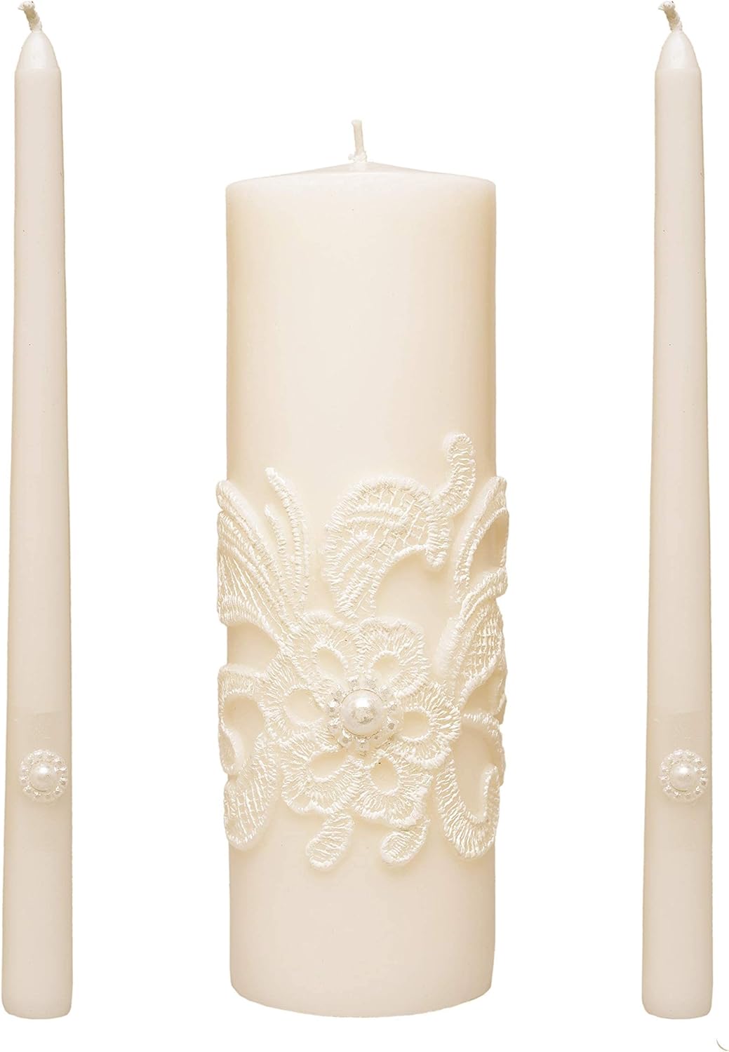 Hosley 11.50 Inch High White Wedding Unity Candle Set Includes 1 Pillar and 2 Taper Candles & Hosley Farmhouse Wedding Signage 11.5 Inch Long. 3 Pack of Directional Event Signs