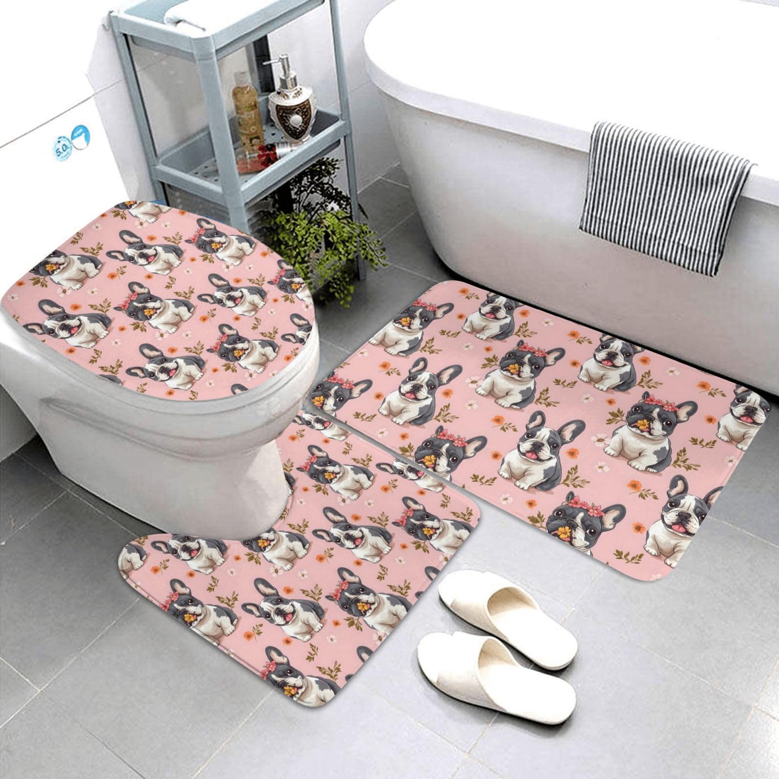 Tapis de bain absorbant et antidérapant lot de 3 pièces lavables motif floral