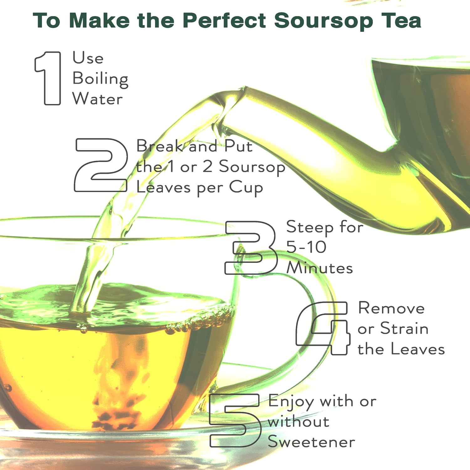 HerbLk Organic Soursop Tea, 300 Dried Graviola Leaves, Vegan & Non-GMO, Wildcrafted Ceylon Soursop Leaves Organic, Gluten-Free Herbal Loose Leaf Tea - 4 oz