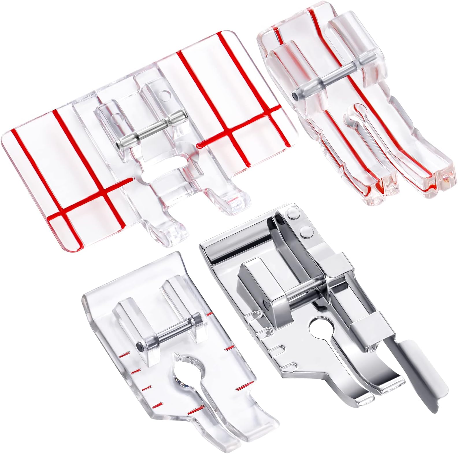 Lounsweer 4 Pcs 1/4" (Quarter Inch) Sewing Machine Presser Foot with Edge Guide Quilting Parallel Guide Stitch Presser Foot Household Low Shank Sewing Machine Accessories