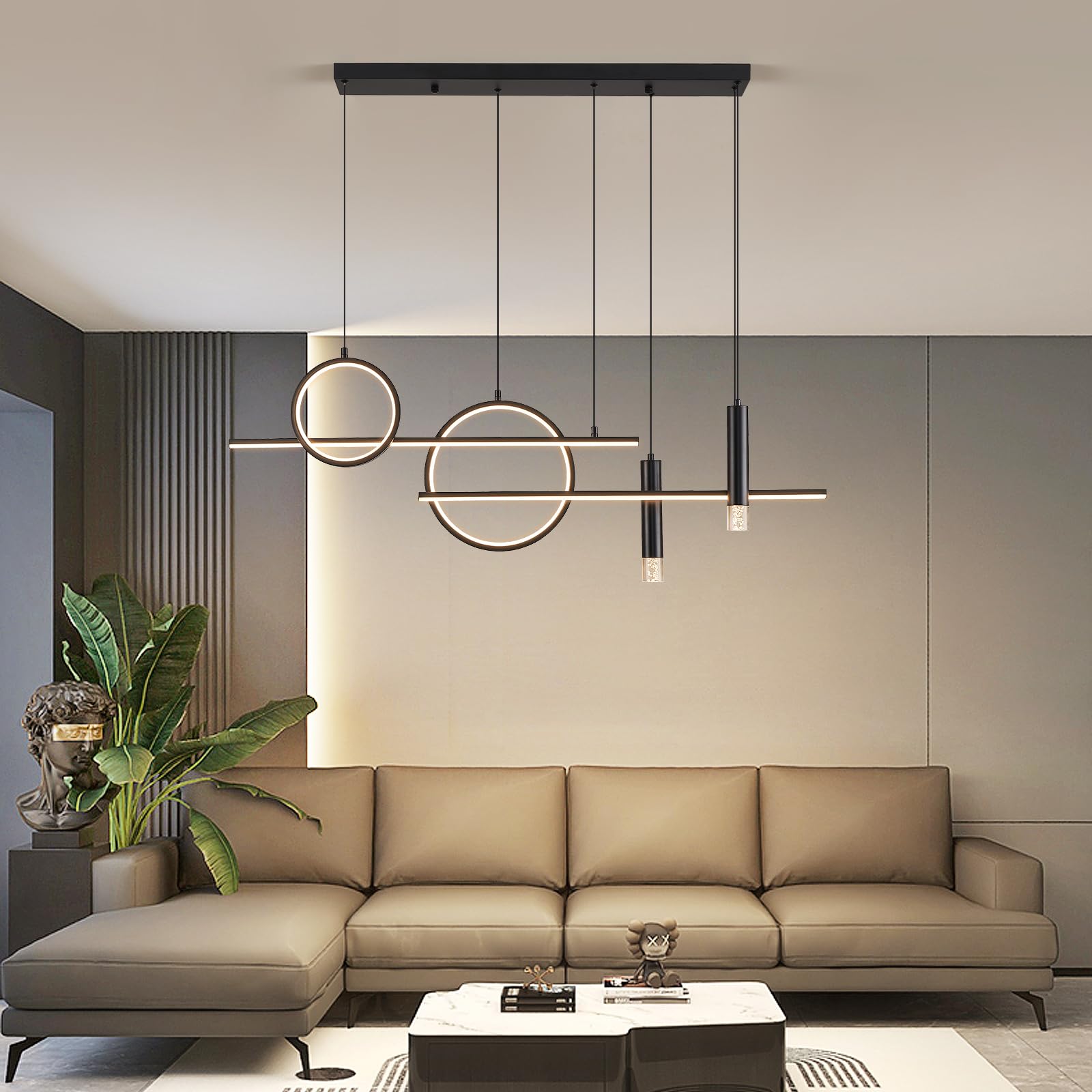 Lampadario Led Sospensione, Lampada a sospensione Moderna, 120cm Tavolo da pranzo Lampadario,Lineare Sospensione Dimmerabile Con Telecomando, Soggiorno, Cucina, Sala da pranzo,Bar Sospensione (60W)
