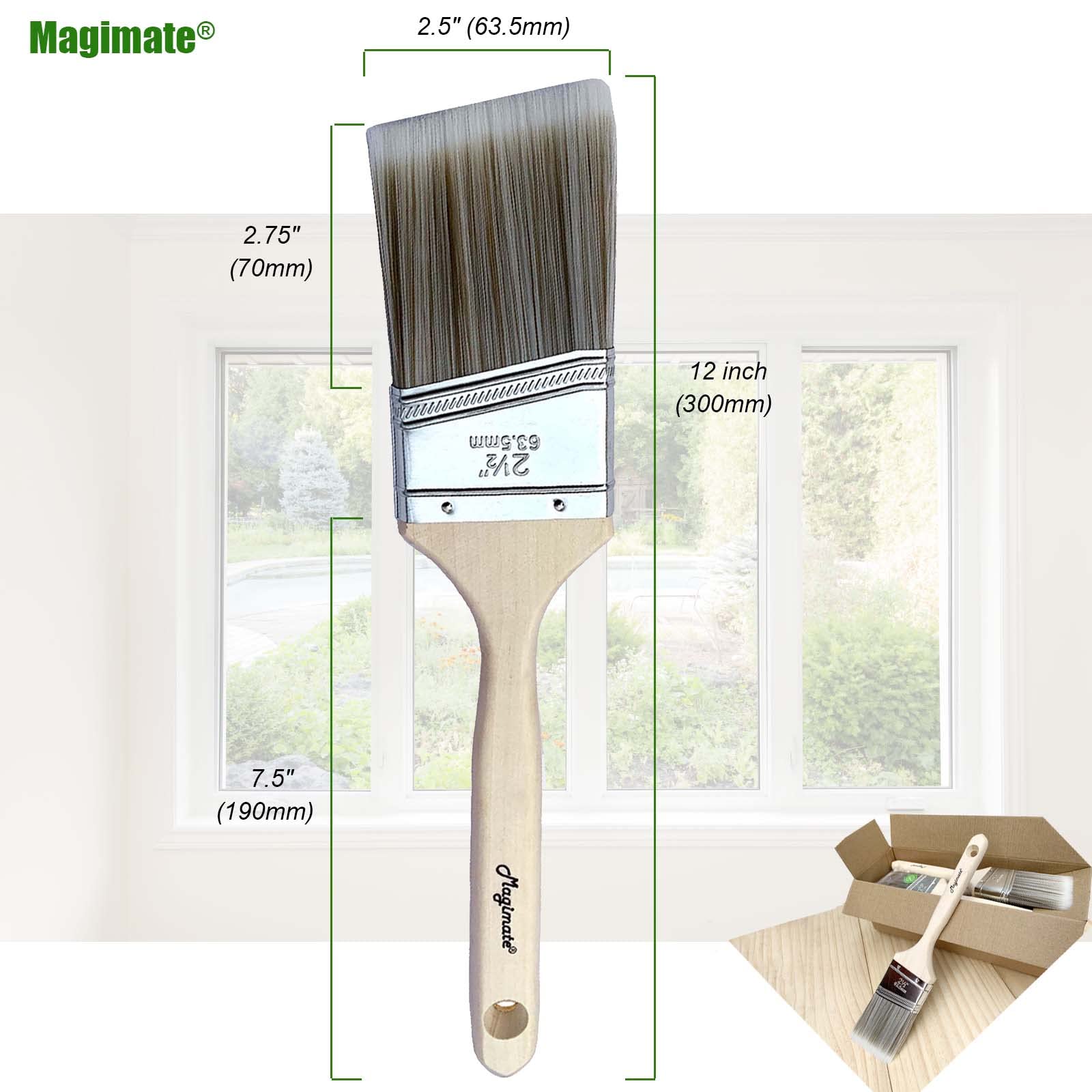 Magimate Confezione da 12 pennelli angolati da 2 1/2", con manico in legno, setole sintetiche per applicare macchie su armadi, recinzioni e pareti, confezione da 12