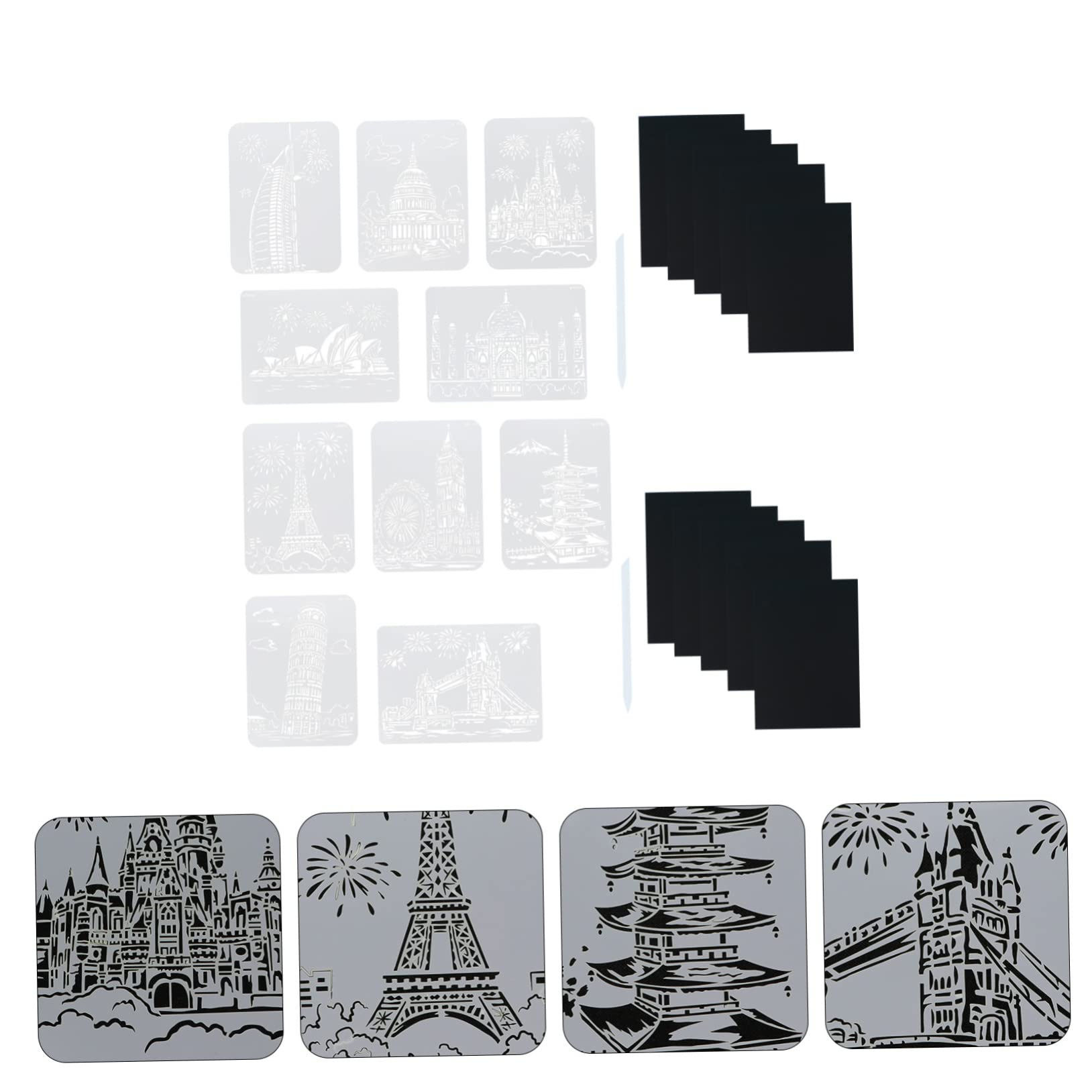 DOITOOL DIY Scratch Painting Paper Set 2 Sets A4 Size Templates Stencils Cardboard Pet for Boys and Girls Art Lovers