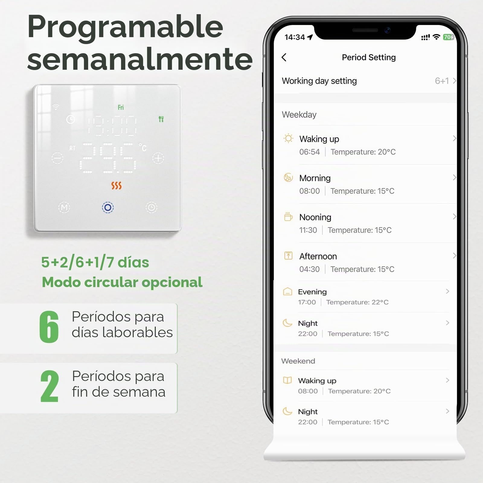Termostato WiFi de Batería Negro, Inteligente para Caldera de Gas, Pantalla Táctil 86x86mm, Compatible con TUYA Smart Life, Montaje en Pared o Encastre Caja 502, Programación Semanal