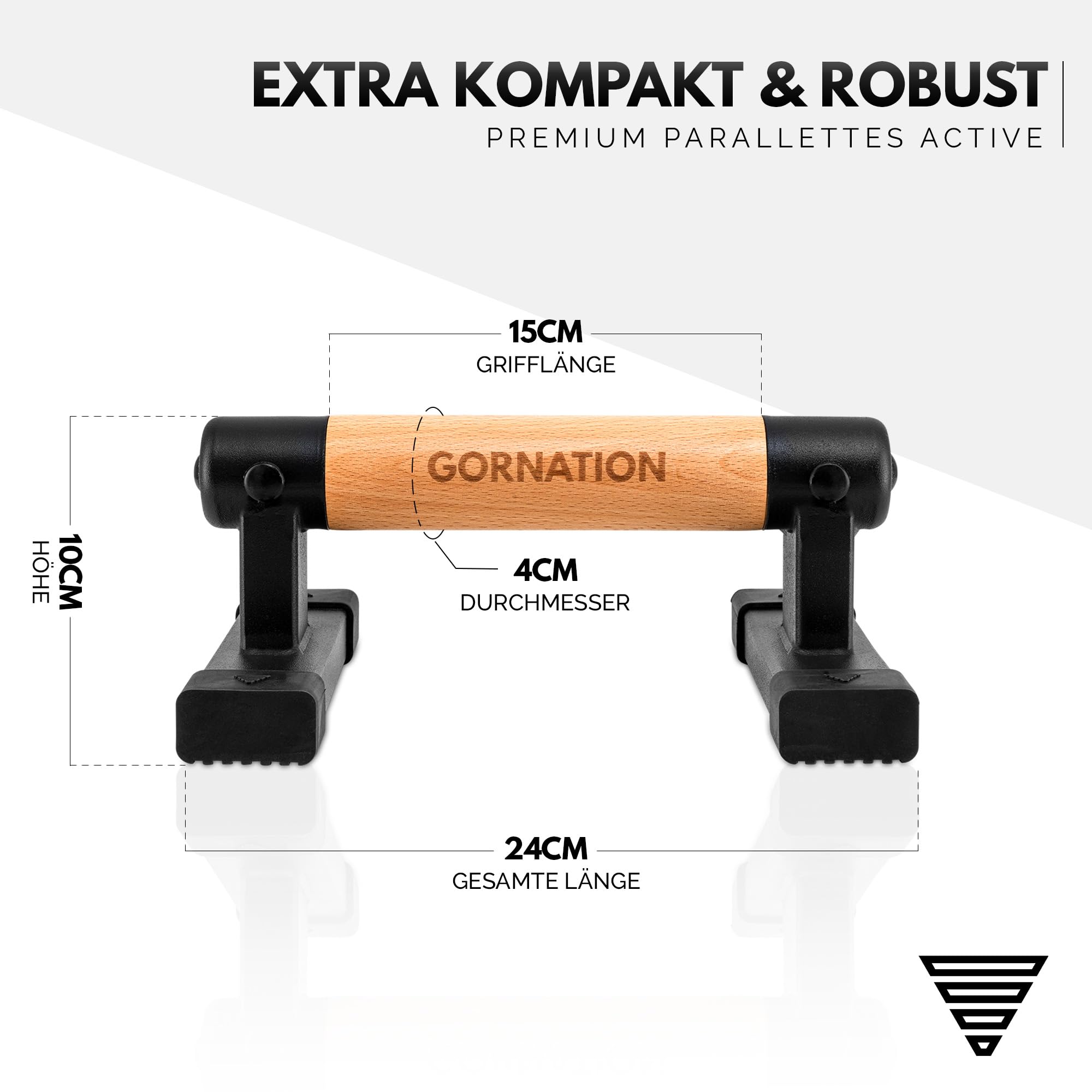 GORNATION Parallettes, inkl. Grip Tape, Calisthenics Equipment für Handstand & Push Ups, Liegestützgriffe mit Griffen/Stangen aus Holz, Push-Up Bars für Fitness zuhause & Outdoor