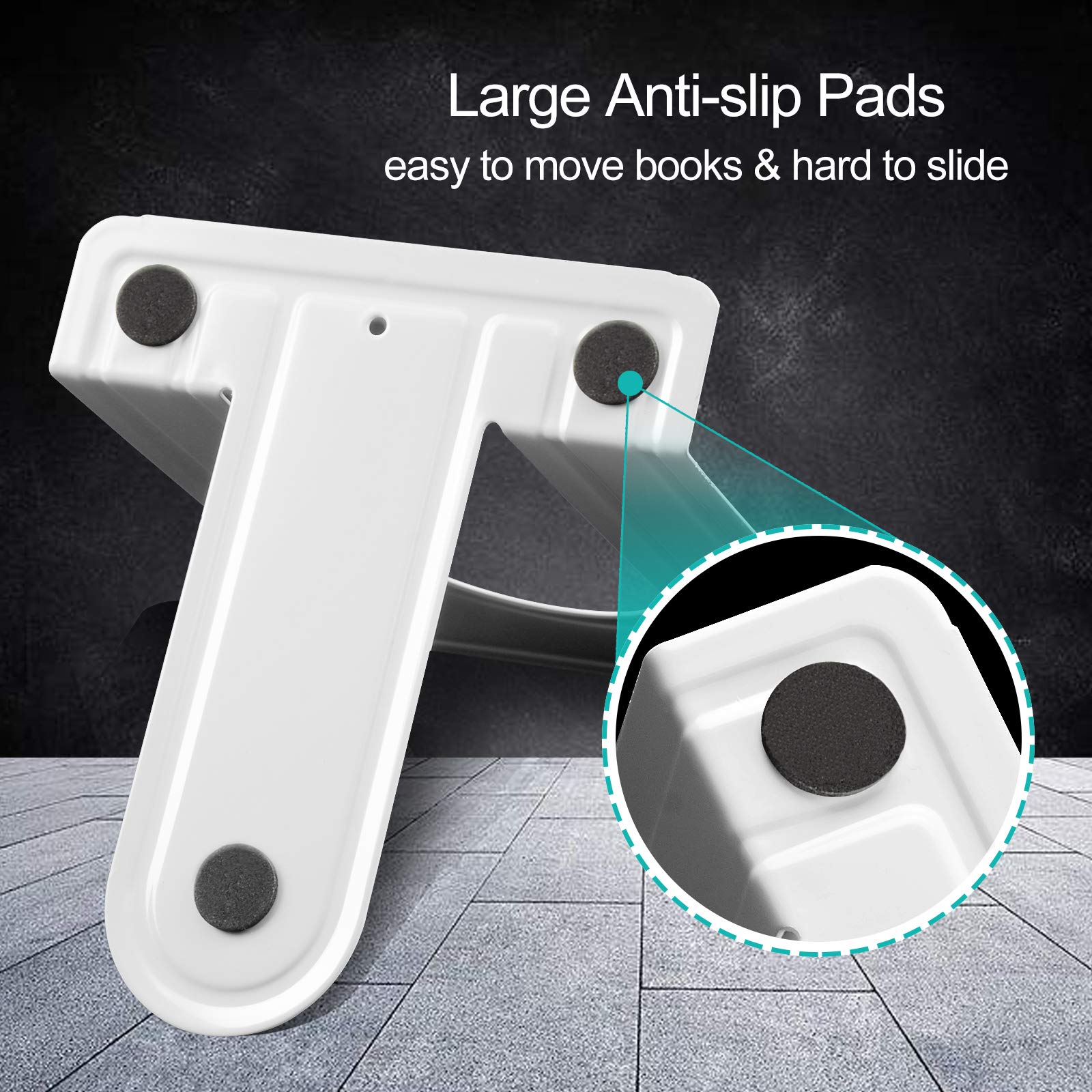 Fermalibri in metallo antiscivolo, per mensole, resistente, fermalibri da ufficio, 15,2 x 13,7 x 15,2 cm, 14 pezzi/7 paia (bianco)