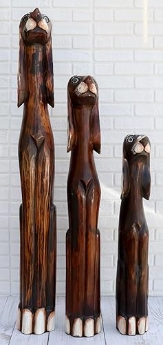 Miniatura 8 de Ebros Gift Balikraft - Juego de 3 figuras decorativas de madera tallada a mano, grandes orejas de polkadot, perro canino, familia, 38.5 pulgadas de