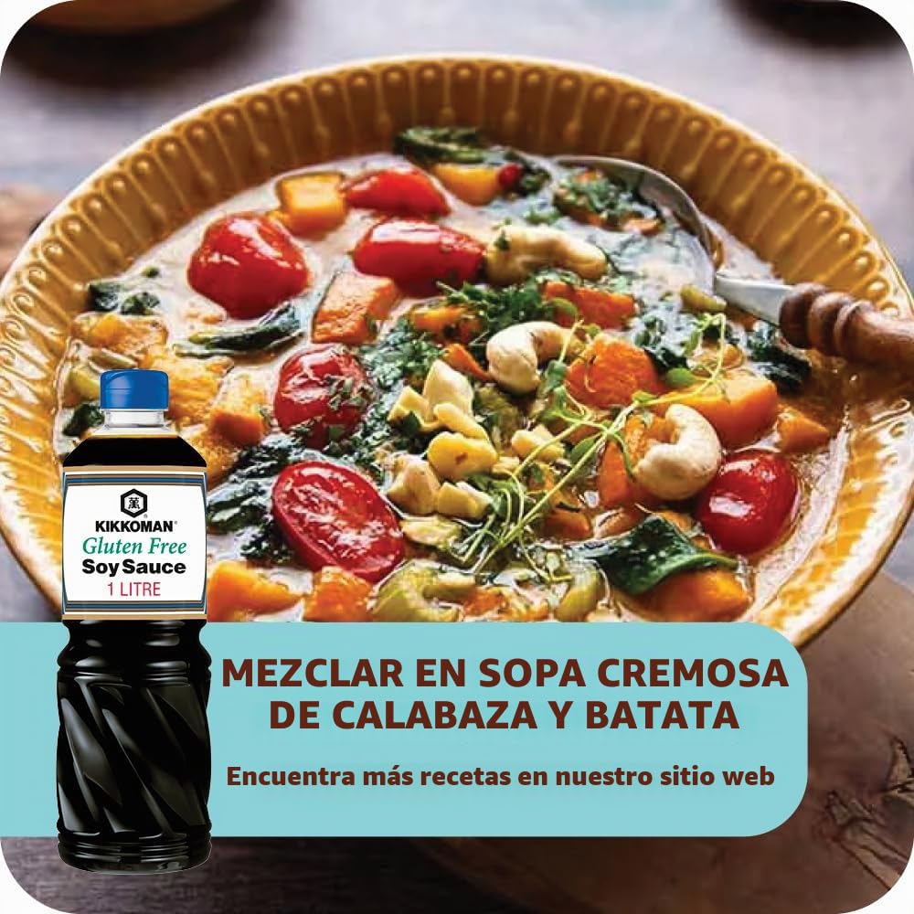 KIKKOMAN Tamari Salsa de soja sin gluten 1000 ml (paquete de 6)