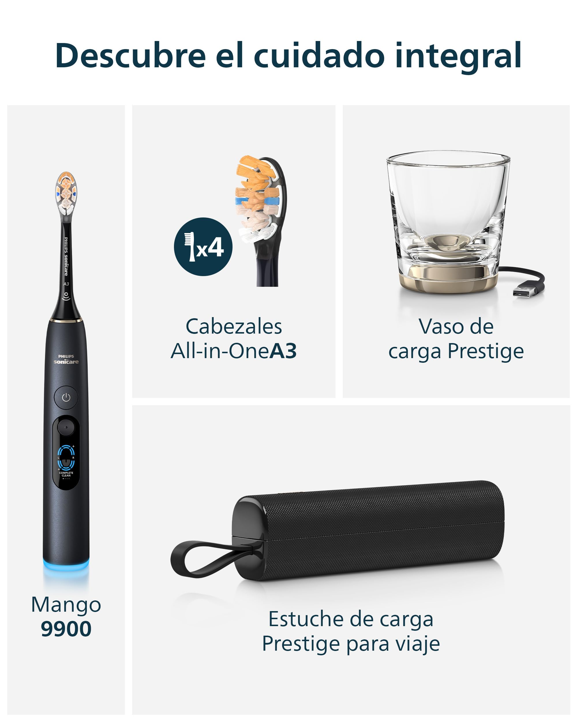Philips Sonicare Next-Generation DiamondClean 9900 Prestige Cepillo de dientes eléctrico - con SenseIQ, Smart Coverage Feedback, Smart Pressure Feedback y 24 ajustes, negro cuarzo, HX9815/92