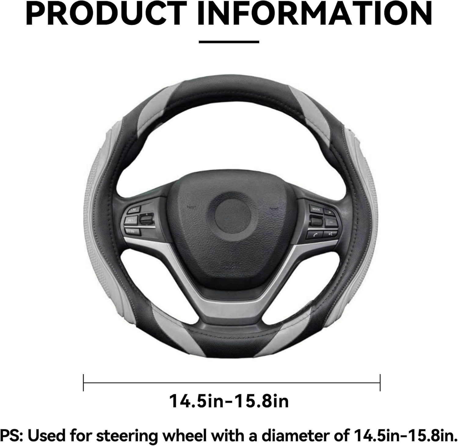 Car Steering Wheel Cover, 15 Inch Leather Breathable Anti-Slip Soft Steering Wheel Protector for Men and Women, Universal Car Accessories for SUV, Truck, RV (Gray)