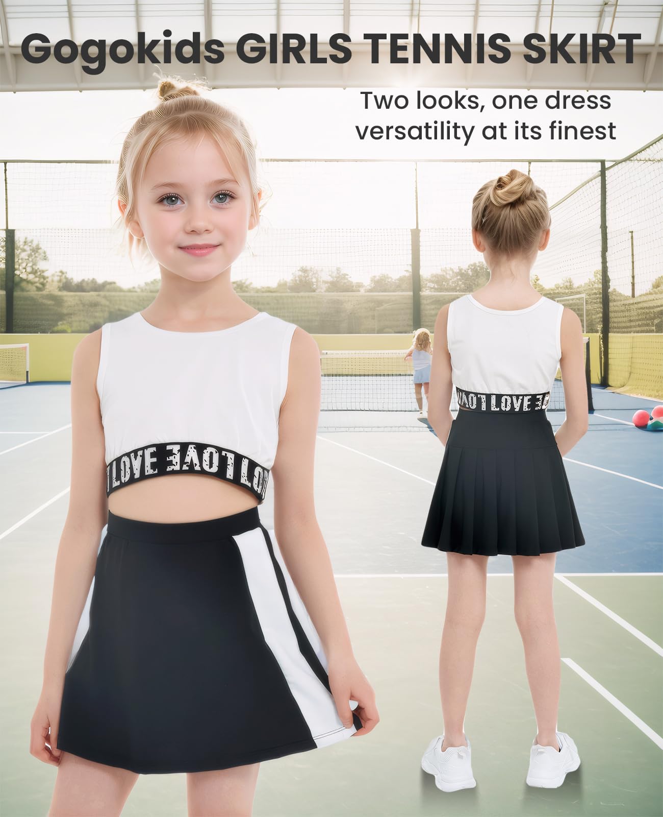 Gogokids Gonne da tennis per ragazze con tasche, gonna a pieghe da golf per giovani, atletica, con fodera pantaloncini, linea ad A, mini pattinatrice