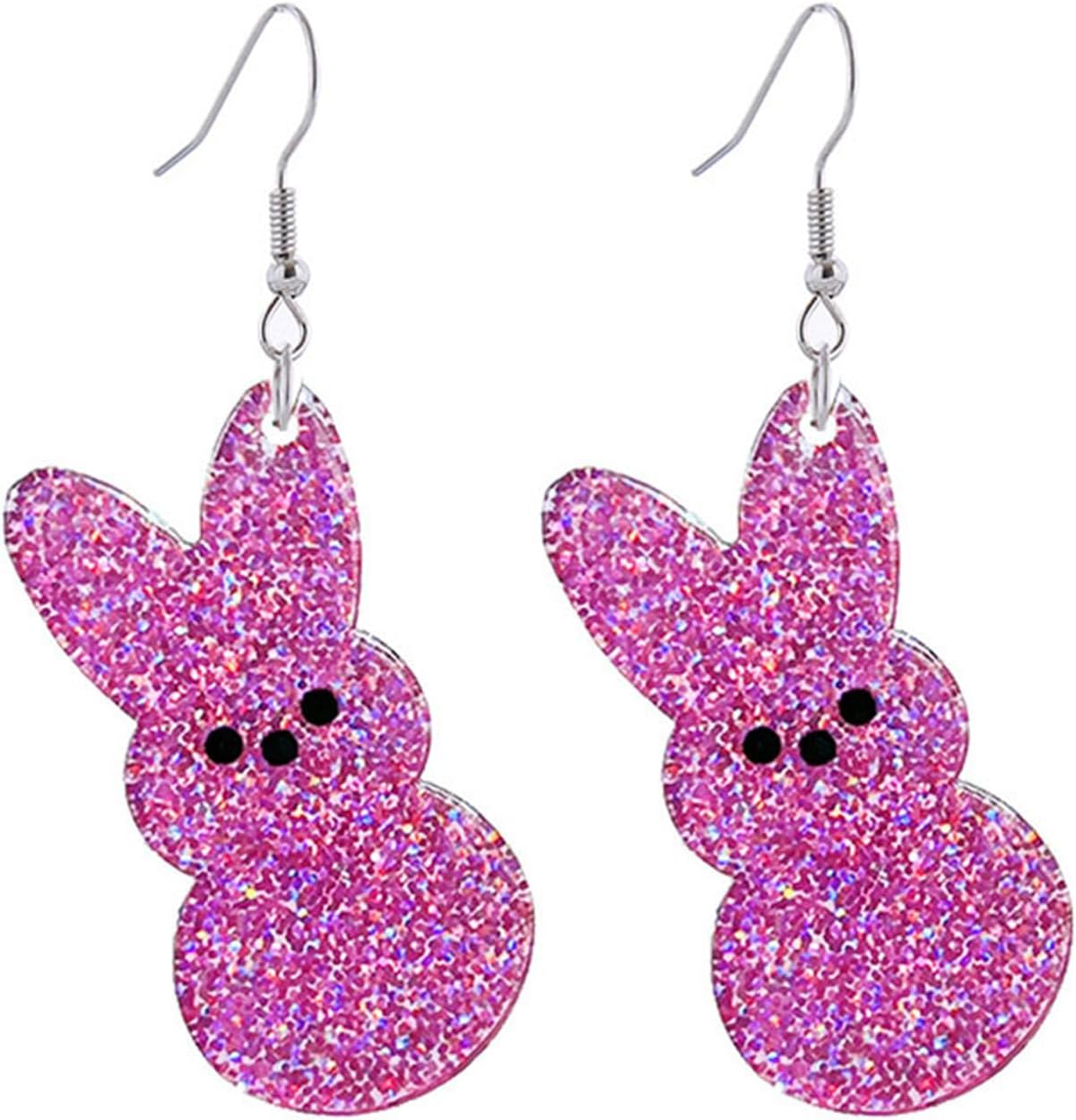 Dreuyet Easter Earrings Cute Bunny Acrylic Earrings Colorful Egg Bunny Carrot Happy Easter Drop Ear-rings for Women Holiday Jewelry Accessories