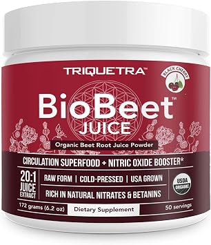 BioBeet Beet Juice Black Cherry Flavor Max Strength 20x High Concentration than Beet Root Powder Organic, Cold-Pressed, USA Grown, Raw Form Nitric Oxide, Circulation Support 50 Servings
