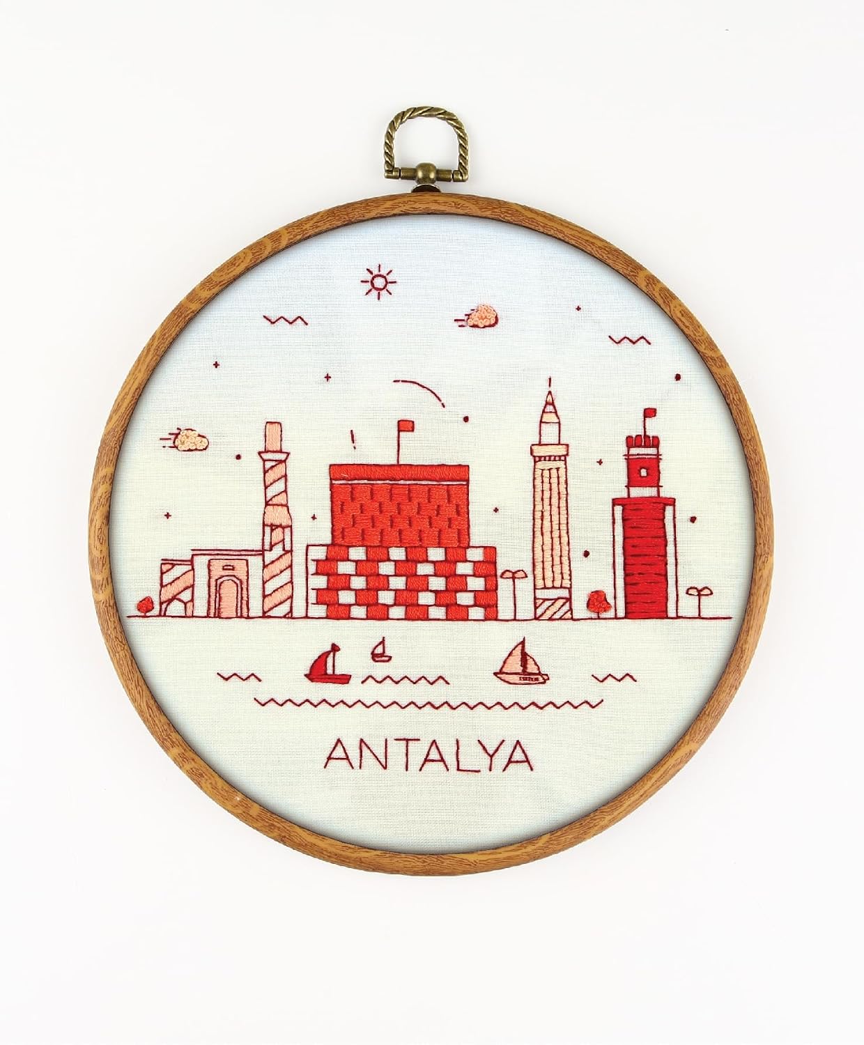 Antalya Turkey EM156 - DIY Embroidery Kit. Set of Threads, Needles, Stamped Cloth, Needle Threader, Embroidery Clippers and Printed Color Pattern Inside.