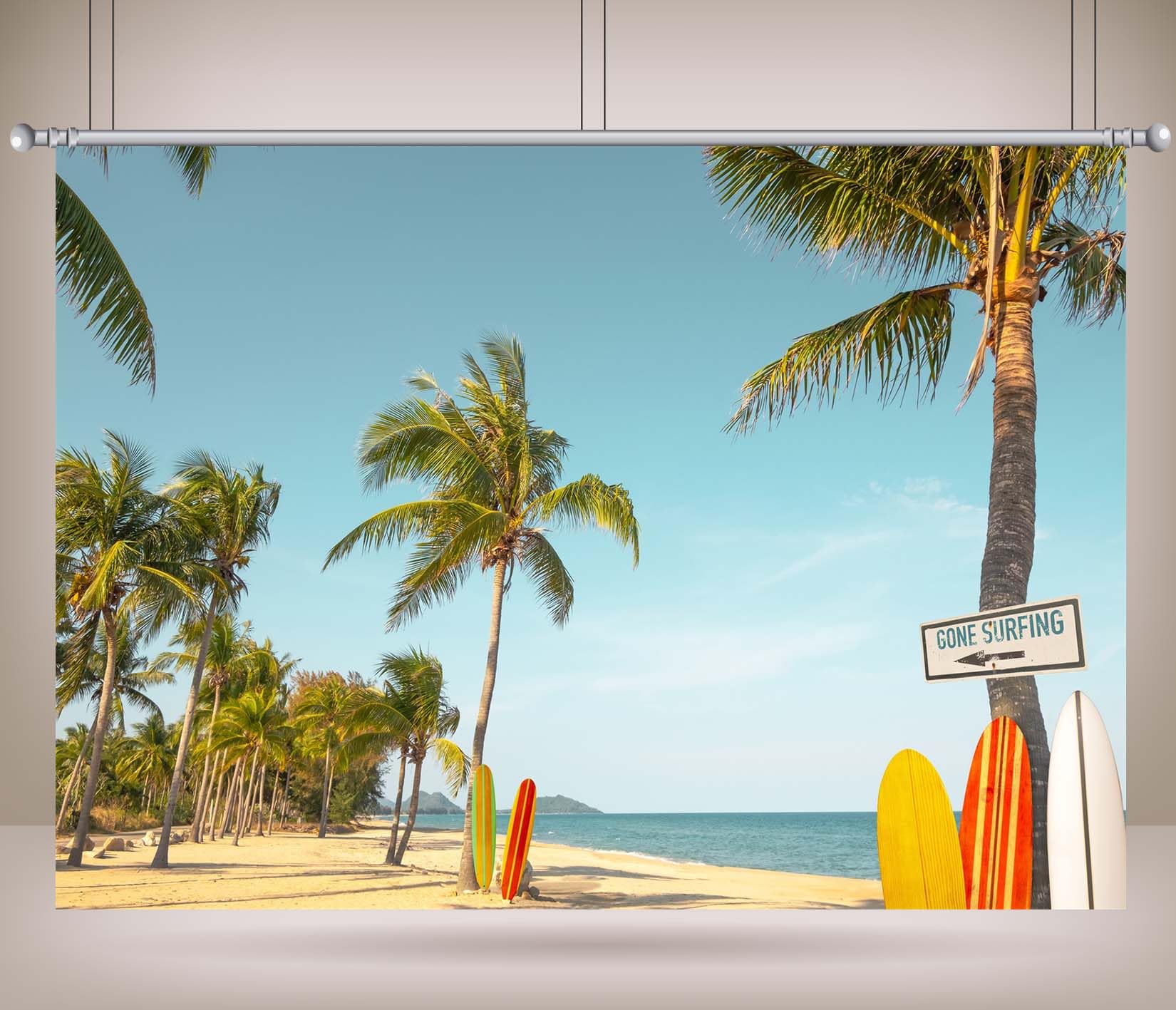 8x8FT (2.5x2.5m) Cartello Surf Su Spiaggia Palme Sfondo Fotografico
