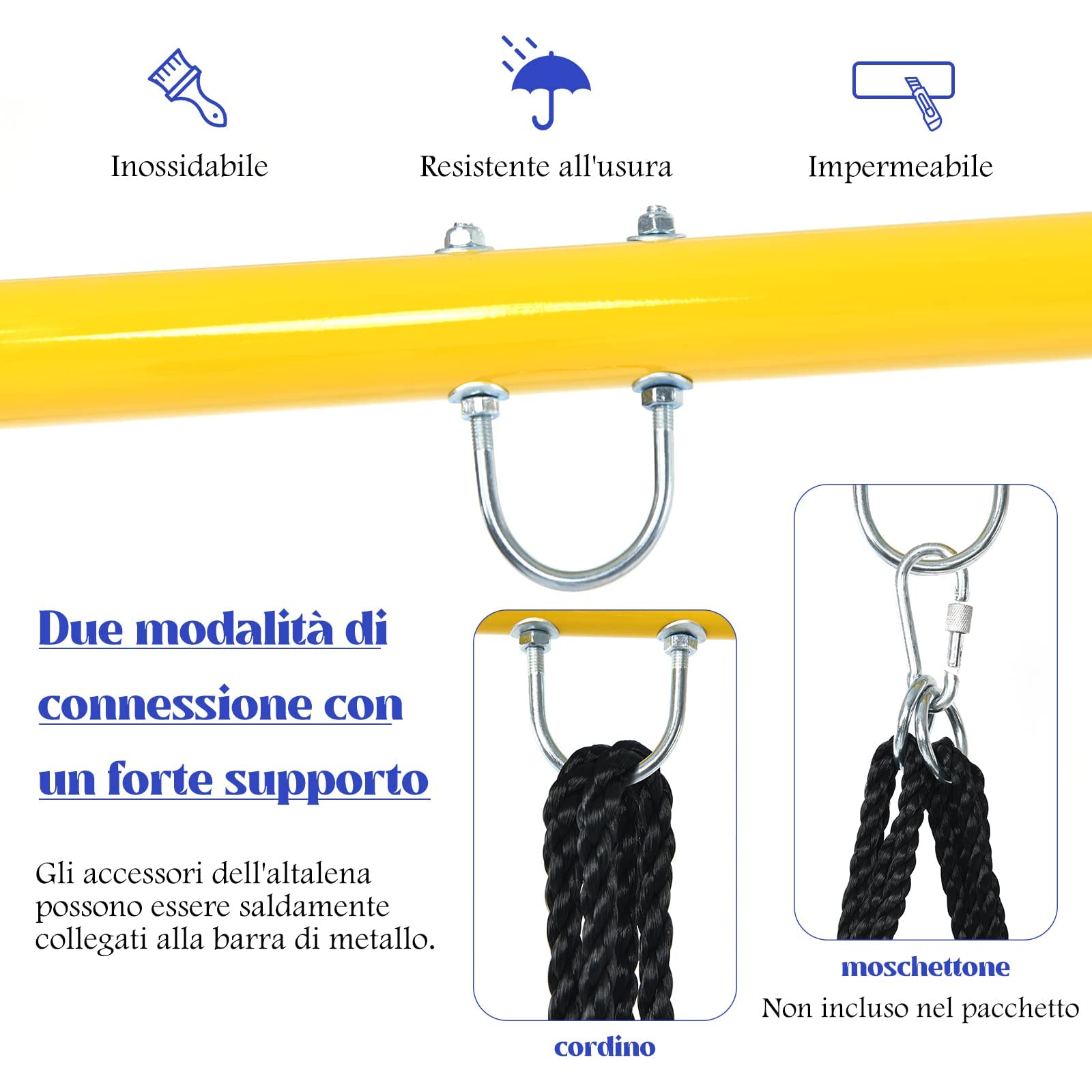 RELAX4LIFE Soporte para Columpio Individual de Hierro con Capacidad de Carga de 200 kg, Marco de Columpio con 3 Ganchos para Colgar, 195 x 181 x 184 cm (Marco-1-Amarillo)