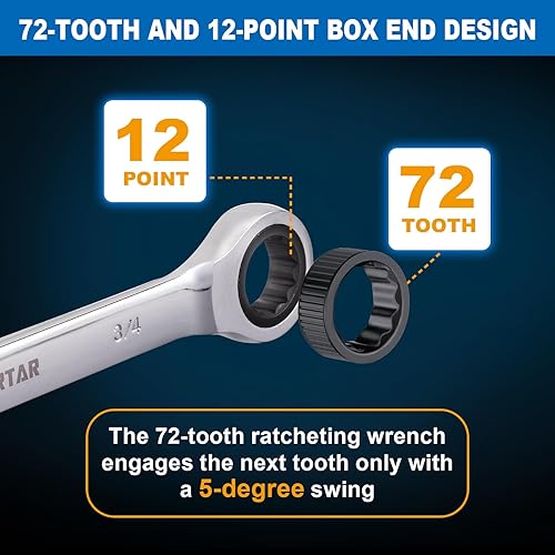 Miniatura 5 de Spurtar Juego de 22 llaves de trinquete de 14 a 34 pulgadas y 0.236-0.709 in, 72 dientes, acabado de espejo de acero CR-V con bolsa de transporte
