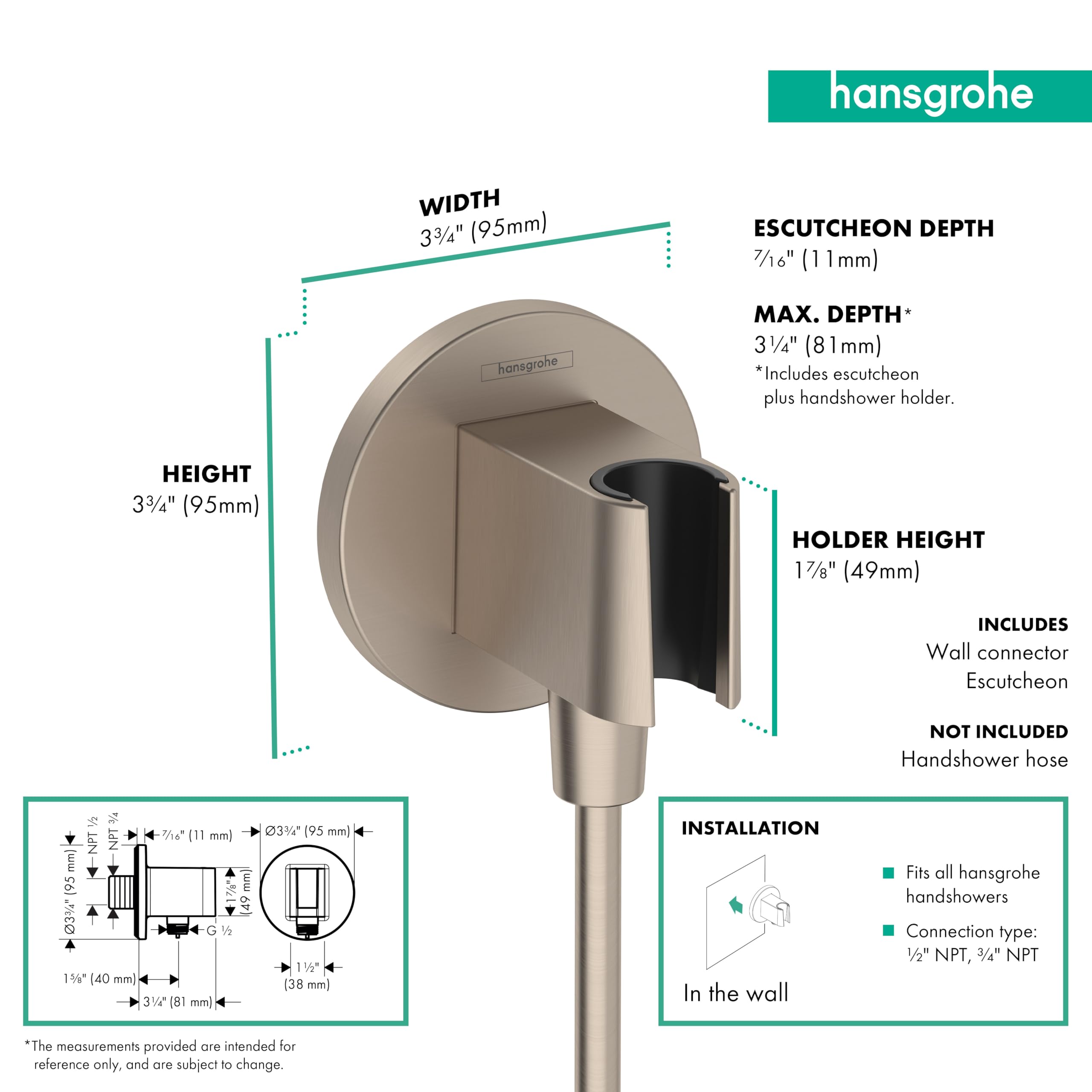 hansgrohe FixFit S Handheld Shower Wall Outlet 1/2-inch Thread