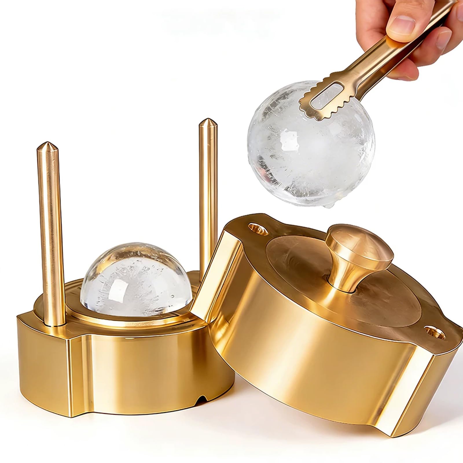 Kit para Hacer Bolas De Hielo, Moldes De Latón Resistentes para Enfriar Whisky Y Cócteles, Compresión Rápida, Ideal para Fiestas, Bares Y Celebraciones En Casa 6cm