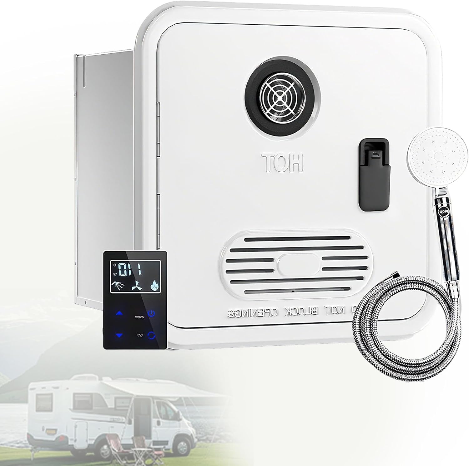 RV Tankless Water Heater, 55000 Highest BTU, RV Hot Water Heater, 15.94"×15.94" Door and Remote Controller, Remote Controller, High Altitude Available, 12V DC, for Everyday Use by RVers 10L