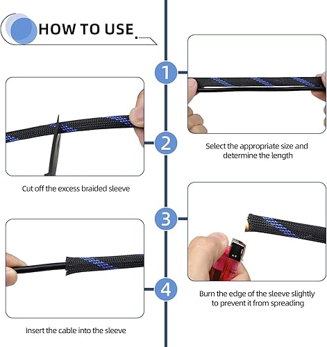 Miniatura 7 de Funda de cable trenzada, funda de cable trenzada expandible de PET, gestión de cables de malla flexible para audio, video y otros dispositivos