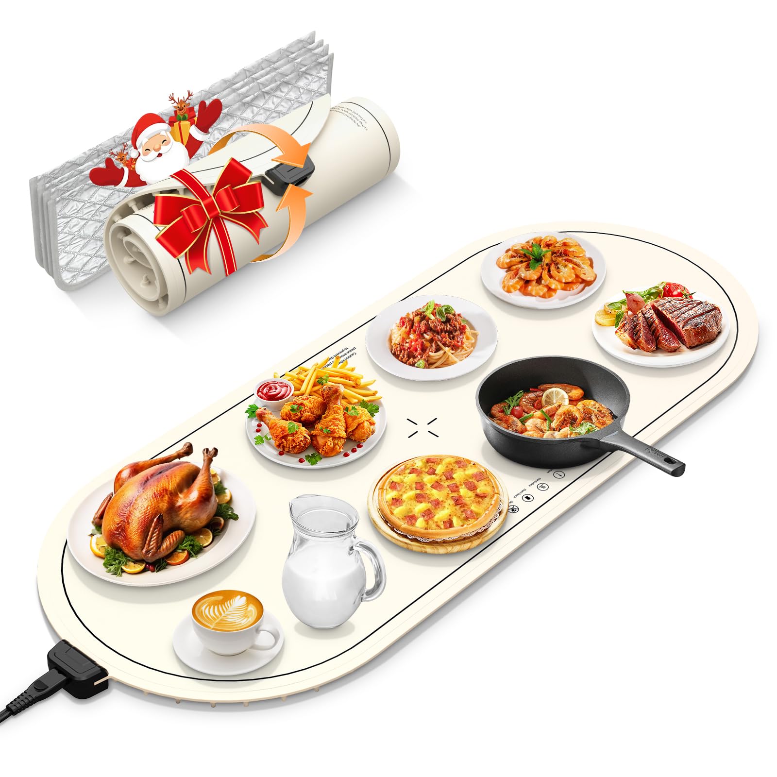 Chauffe-aliments enroulable grand tapis chauffant nourriture XL beige pour garder au chaud