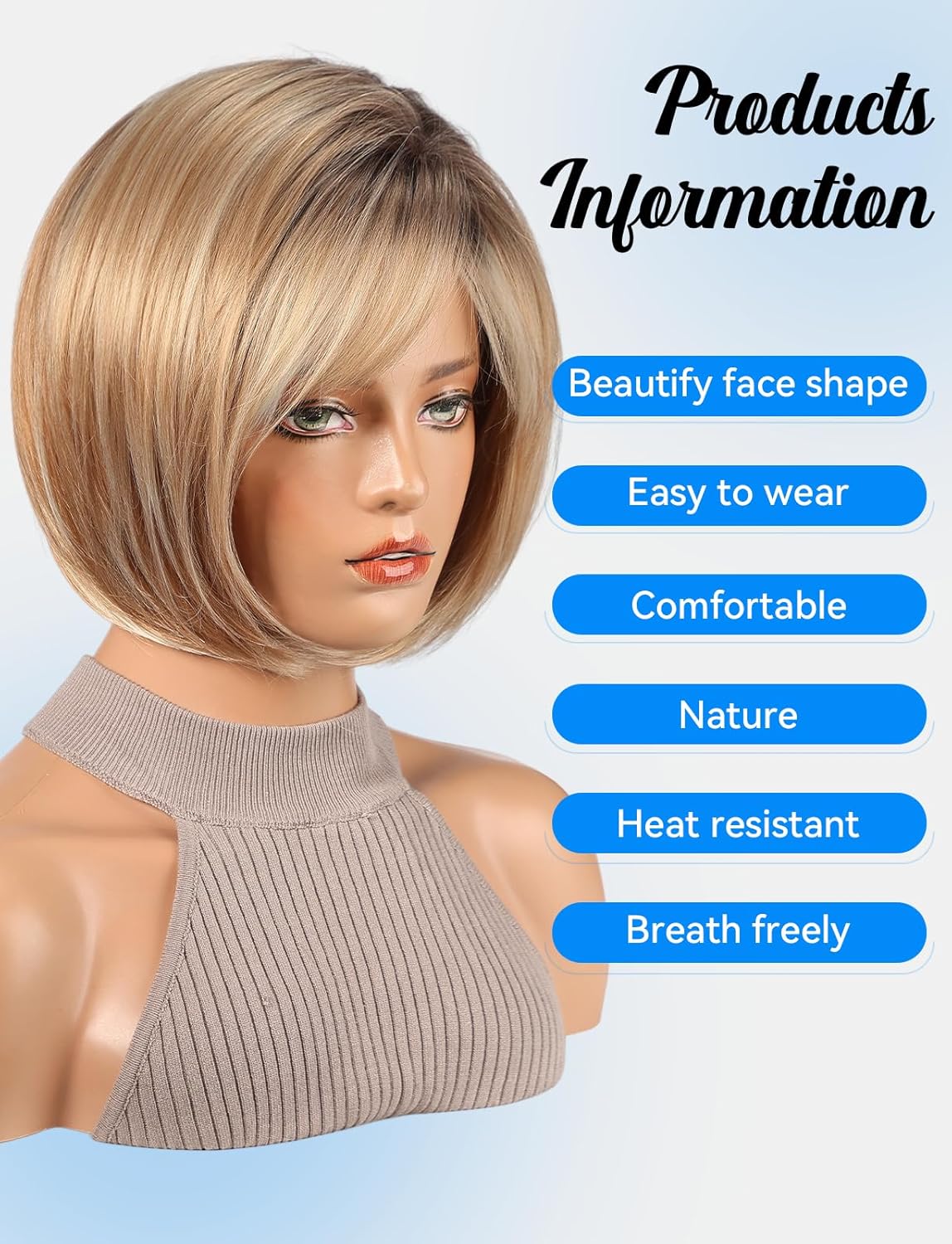 HAIRCUBE Bob Wigs for Women Synthetic Wig with Fringe Mixed Blonde Color - Image 2
