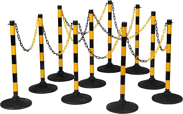 Post and Chain Barrier Kits, Free Standing Plastic Yellow & Black Link Bollards