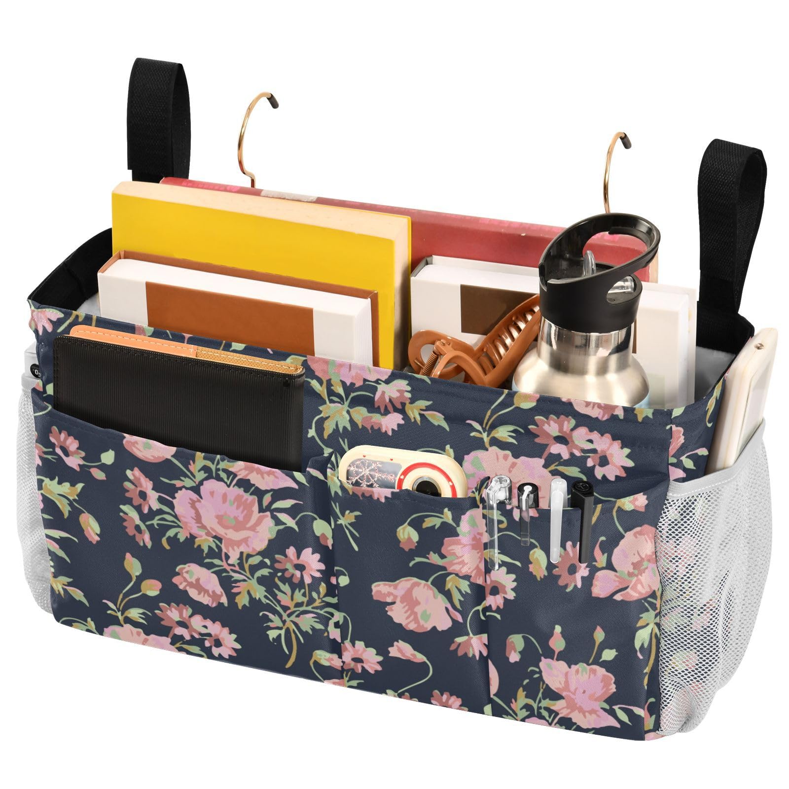 FRODOTGV Caddy For Bedside Seamless Pattern Wild Roses Dorm Bed Bag for Bedside Shelf and Bunk Bed Shelf