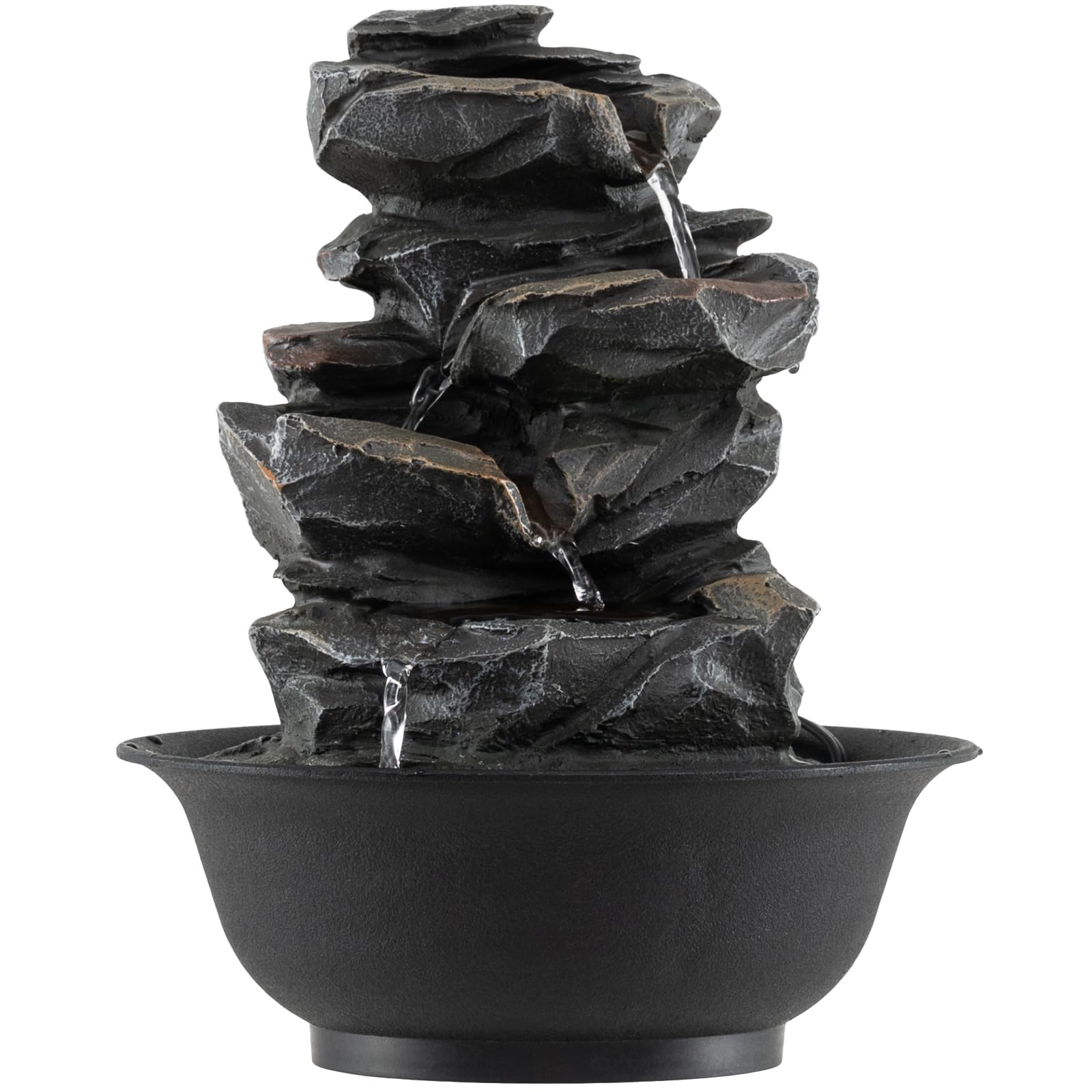 GYMAX Zimmerbrunnen, Tischbrunnen mit drehender Kristallkugel & bunter LED-Beleuchtung, Kleiner Zen Springbrunnen, Dekoratives Wasserspiel, 21,5 x 21,5 x 26 cm (Stil 2 + ohne Beleuchtung)