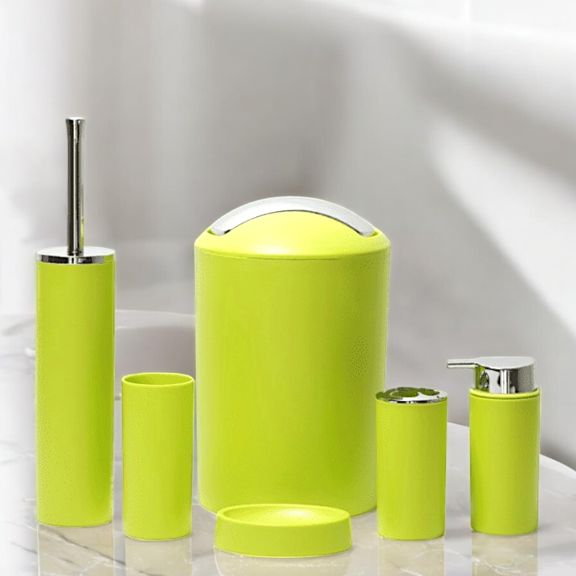 GMMH Badset, 6-delig, diverse badkameraccessoires, met zeepdispenser en wc- borstel (bruin ontwerp 3