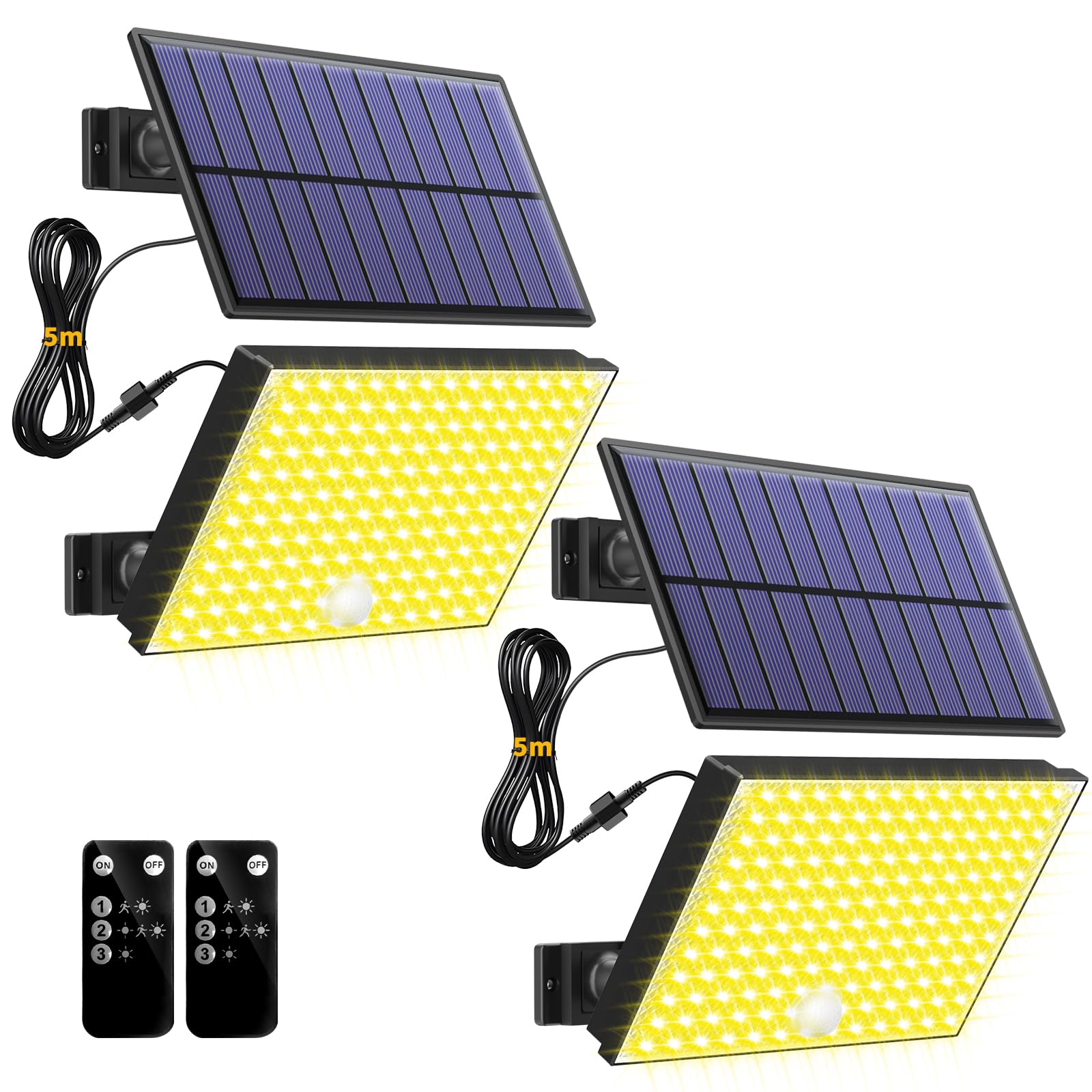 Topabol Faretto Led da Esterno Solare con Sensore di Movimento,400LED 3 Modalità Luce Solare LED Esterno,Giallo Caldo Impermeabile Luci Solari da Giardino per Sicurezza e Illuminante (2 Pezzi)