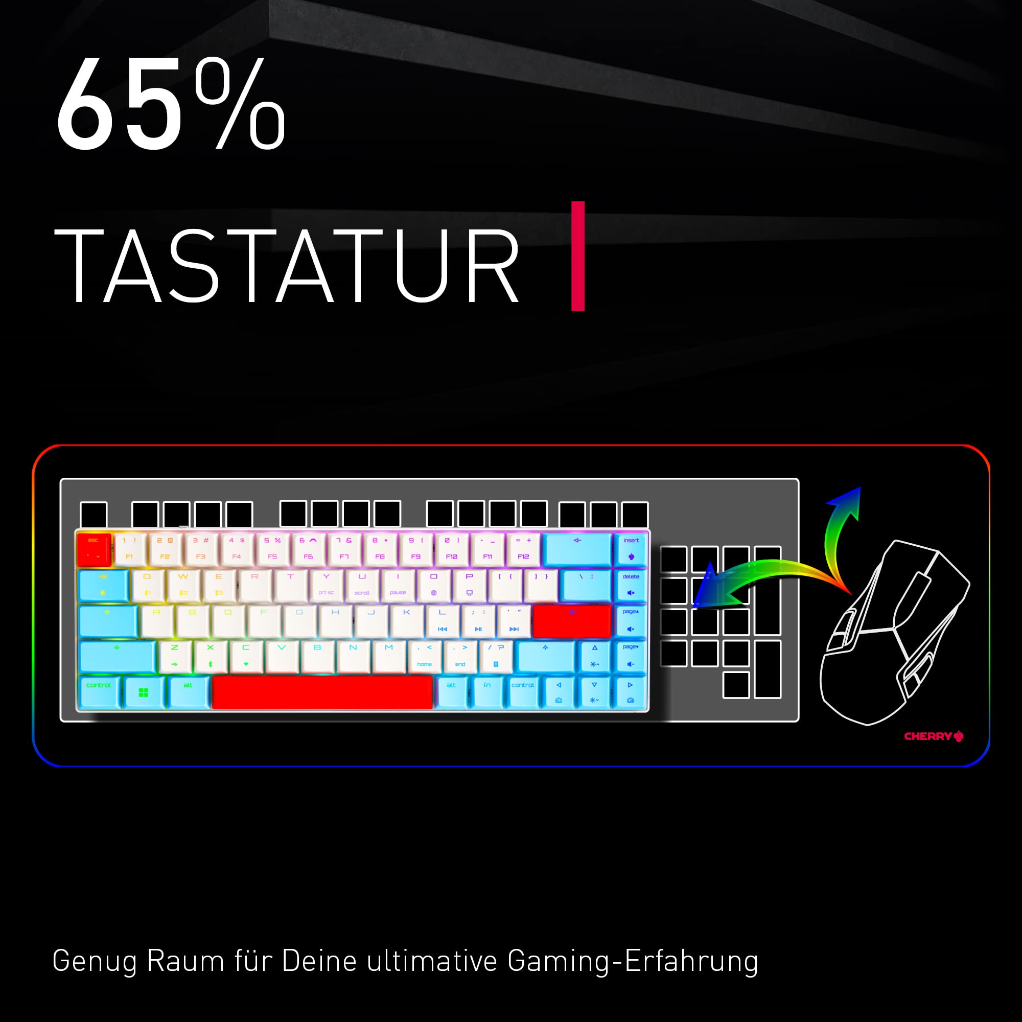 CHERRY MX-LP 2.1 Compact Wireless, Kabellose Gaming-Tastatur mit 68 Tasten, UK-Layout (QWERTY), Mechanische MX Low Profile Speed Switches, Schwarz