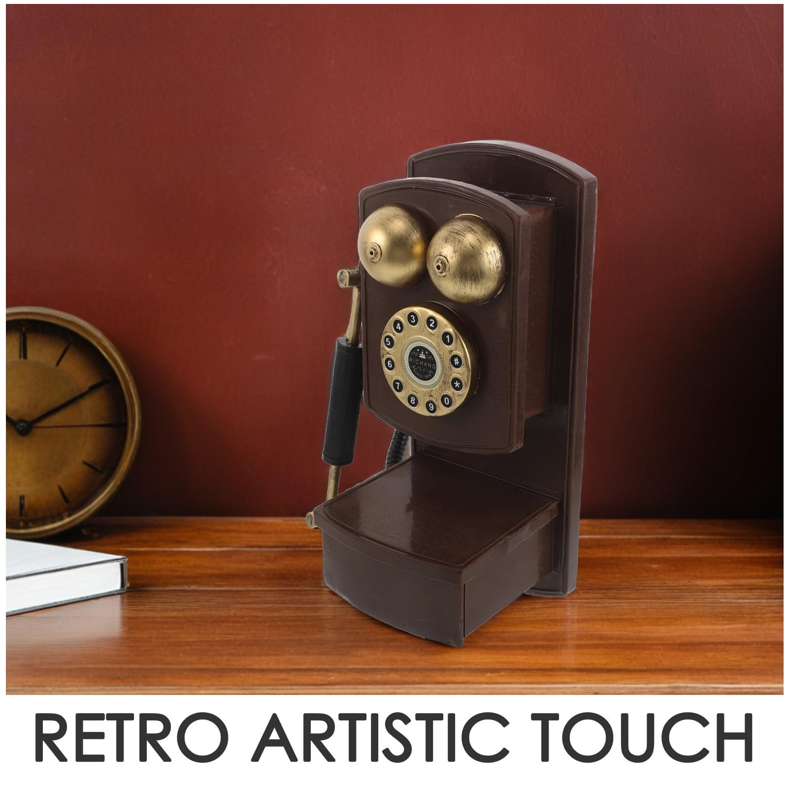 ABOOFAN Telefono Fisso Vintage da Parete in Ferro Design retrò, Riproduzione Telefonica Antica Salvaspazio e Installazione Semplice per Casa e Feste a Tema