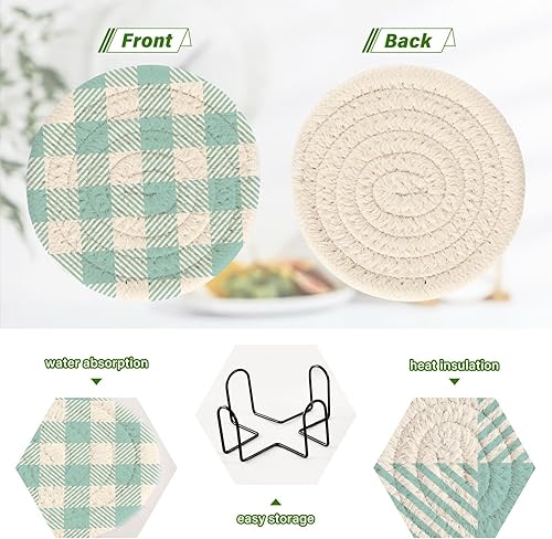 Miniatura 4 de Vichy - Posavasos absorbentes de humedad a cuadros azules para bebidas, paquete de 6 posavasos para vino, absorbentes de agua