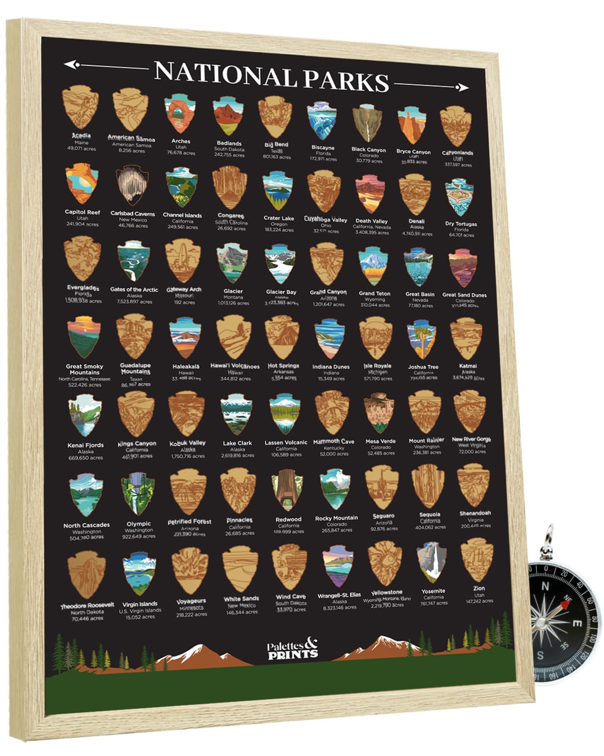 Framed US National Parks Scratch Off Map