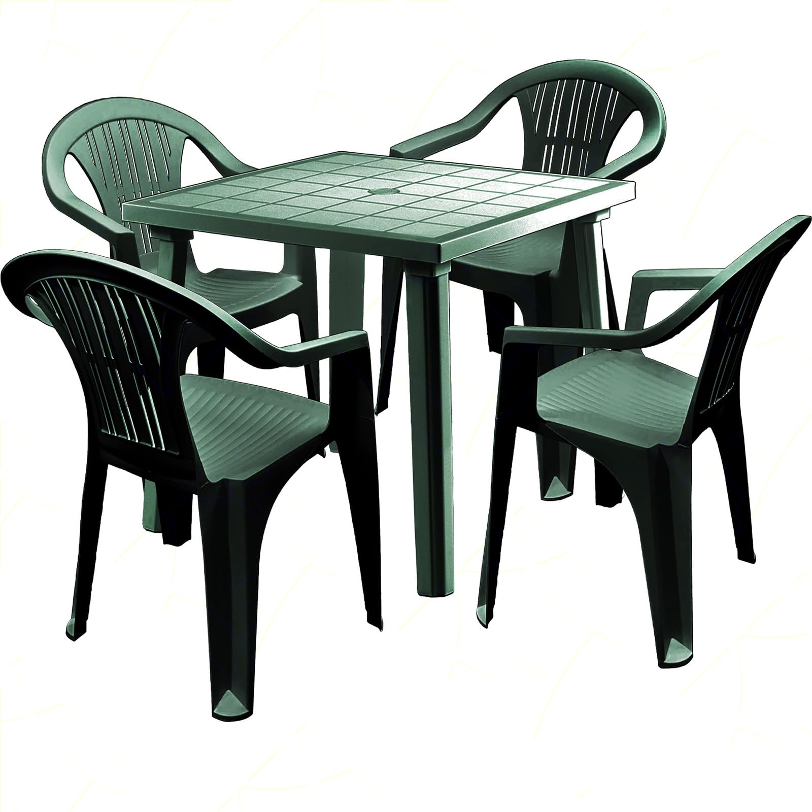 Sicignano - Lot de 4 fauteuils Ratak avec table carrée week-end 80 x 80 cm - polypropylène empilable avec accoudoirs facile à installer, mobilier intérieur extérieur jardin fabriqué en Italie