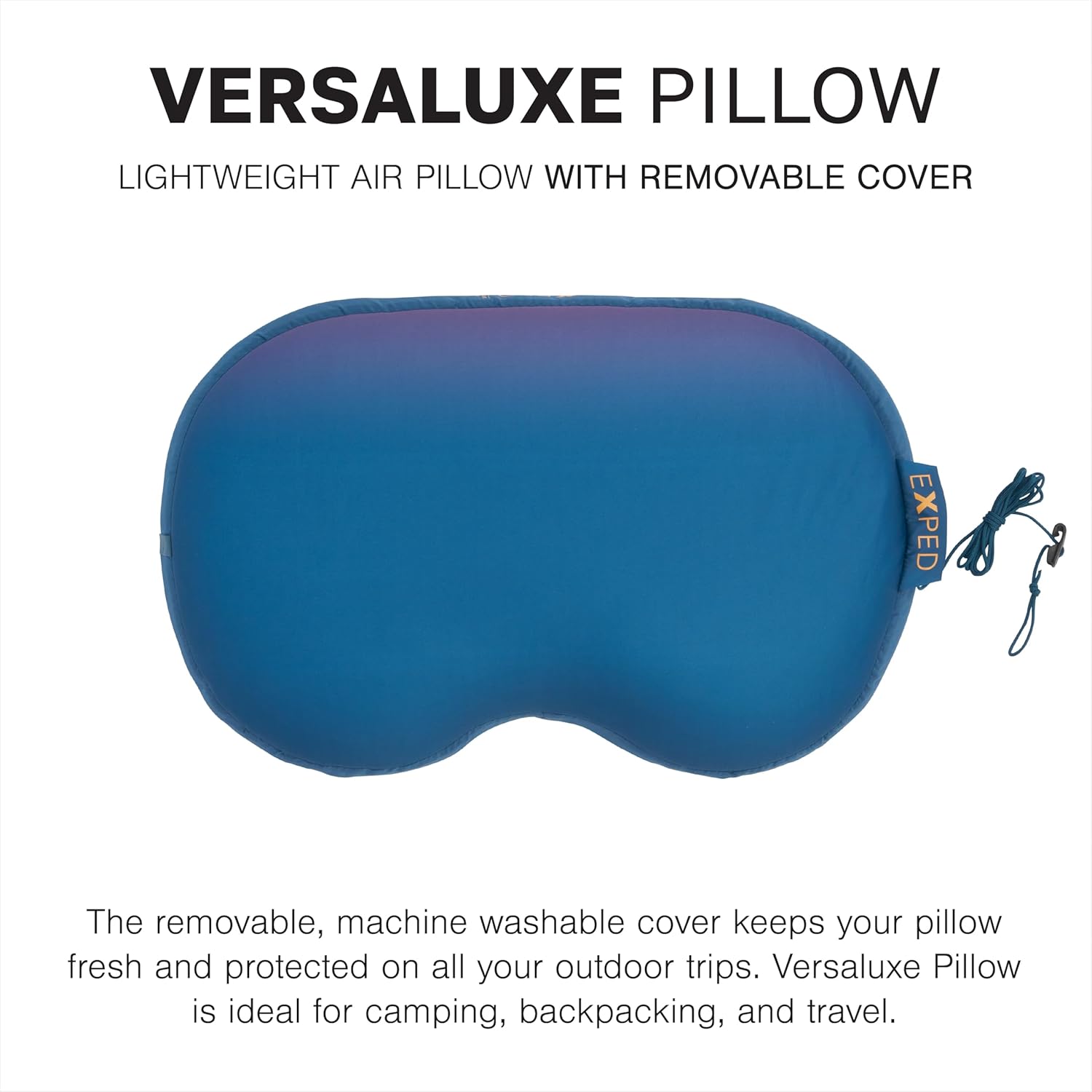Exped Versaluxe Camping Pillow – Lightweight Air Pillow with Removable Machine Washable Cover, Attaches to Sleeping Pad, 7 oz, Ocean