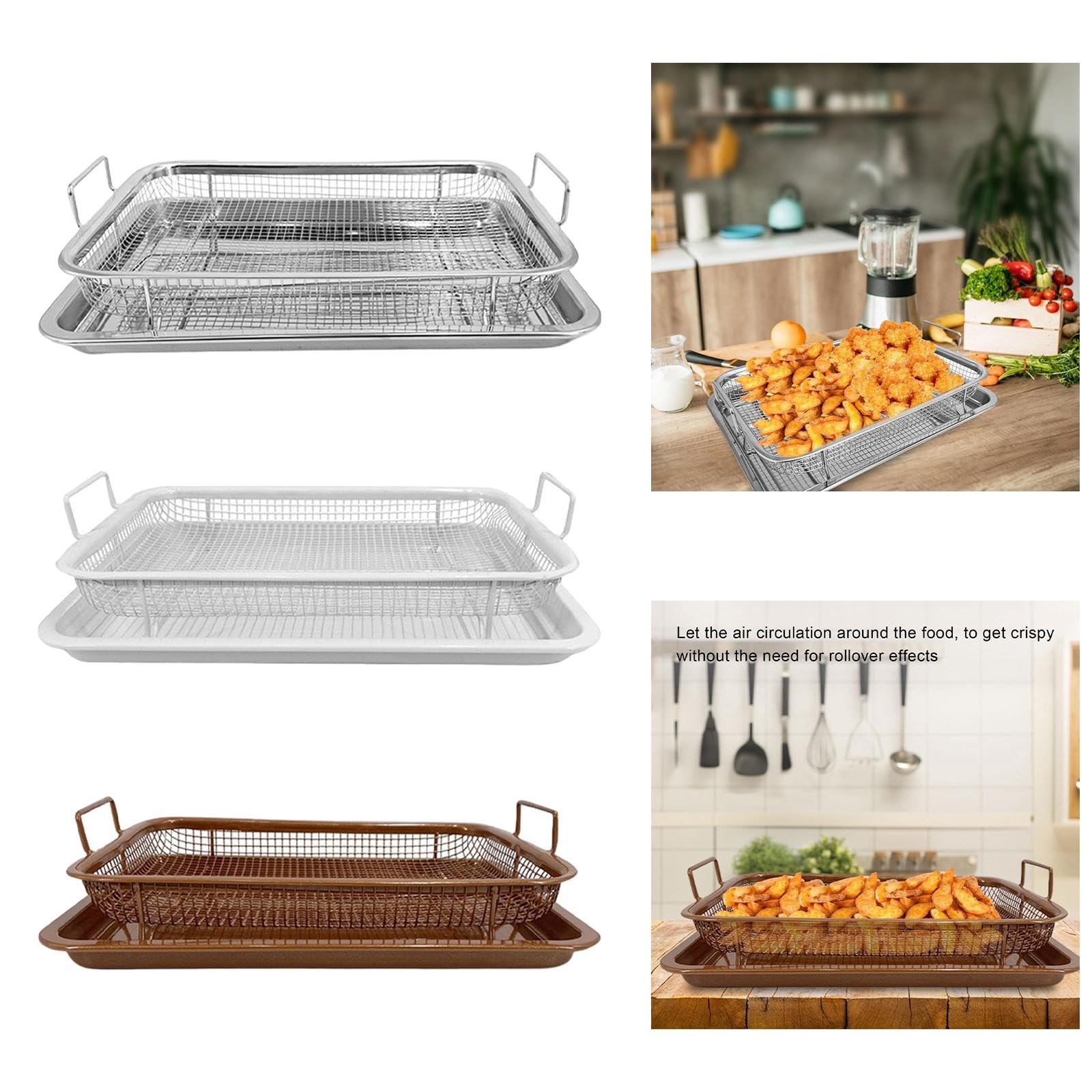 MERISHOPP™ 2 Pieces Roasting Pan and Rack Set Pastry Plates for Vegetable Meat Grilling Silver 4